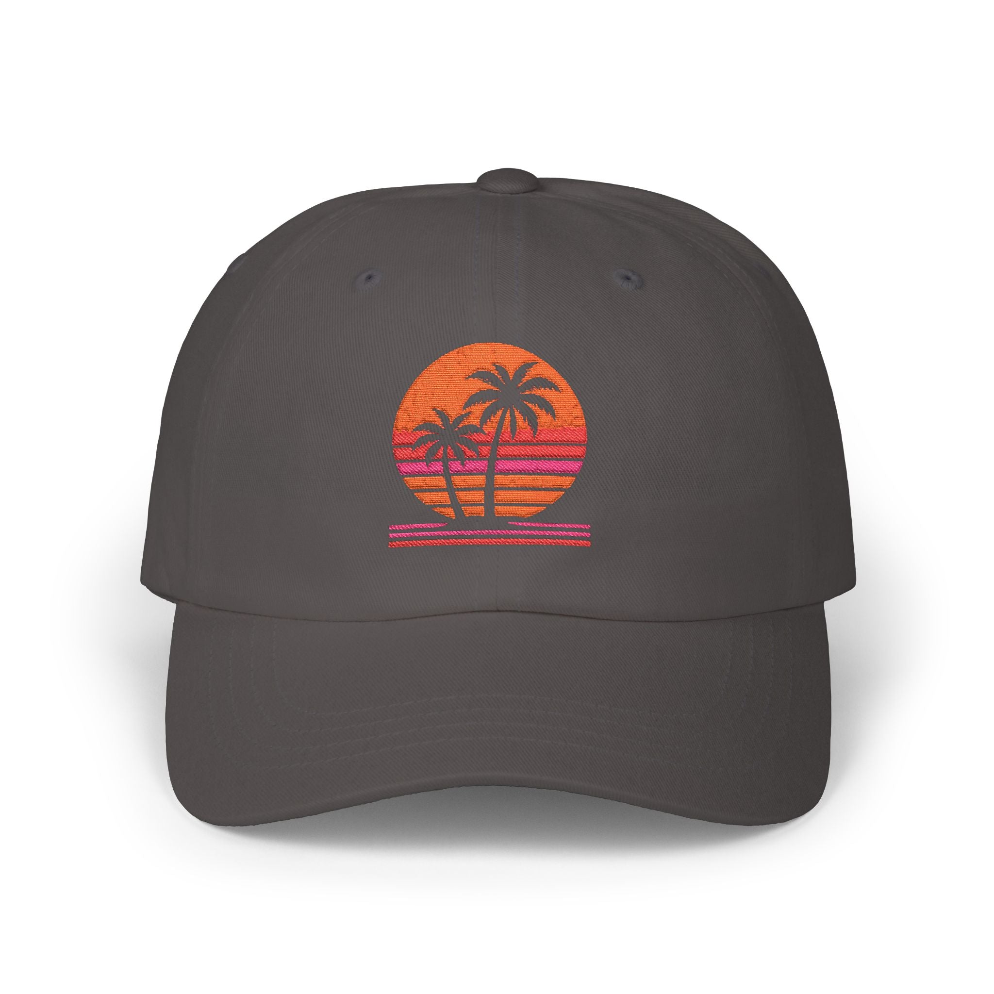 Dad Cap — Retro Sunset Palm Tree Embroidered Hat