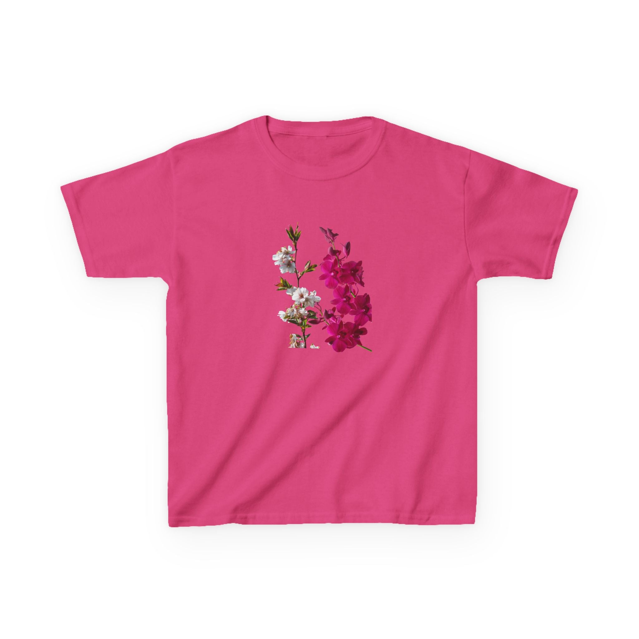 Kids Floral Tee — Pink Bougainvillea Graphic Cotton Shirt