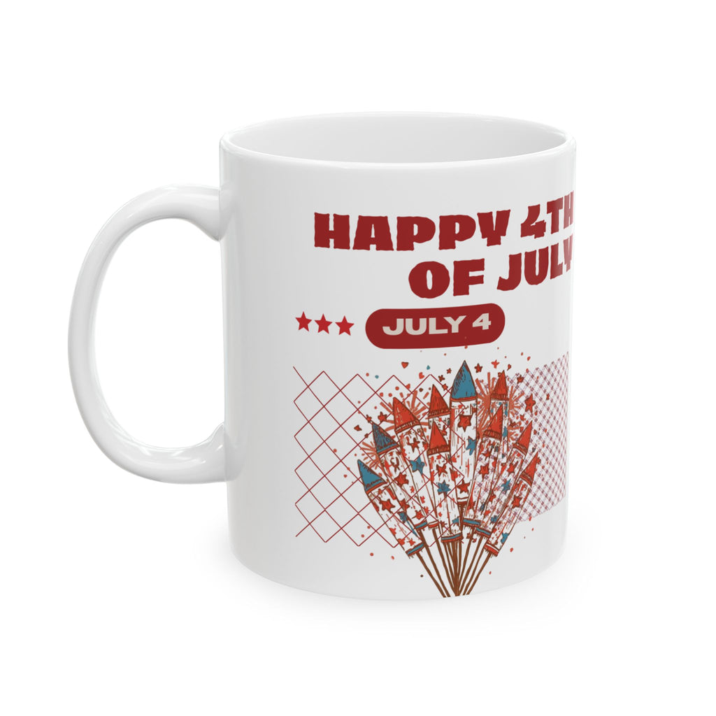 Happy 4th of July Ceramic Mug — Patriotic Fireworks Coffee Cup (11oz & 15oz)