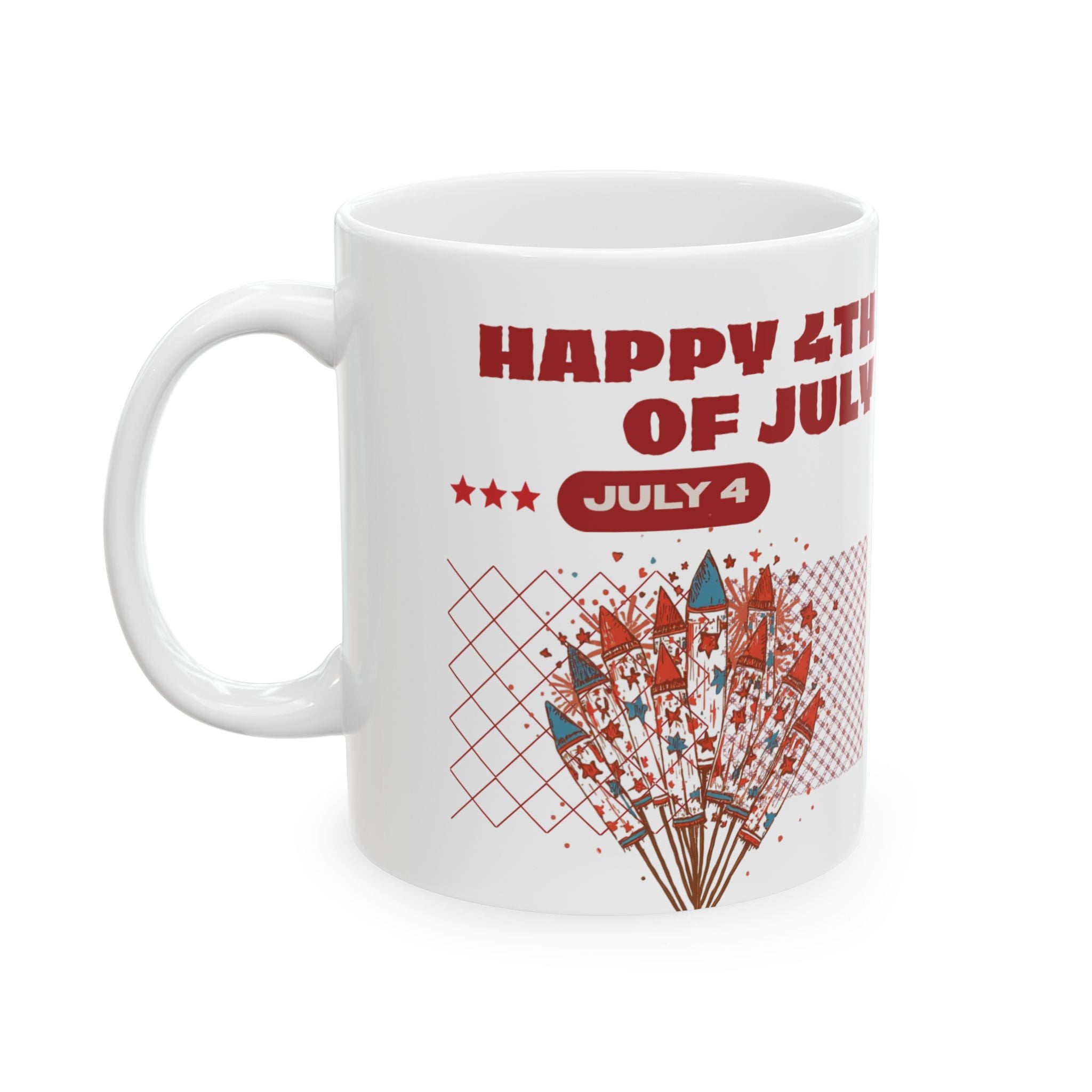 Happy 4th of July Ceramic Mug — Patriotic Fireworks Coffee Cup (11oz & 15oz)