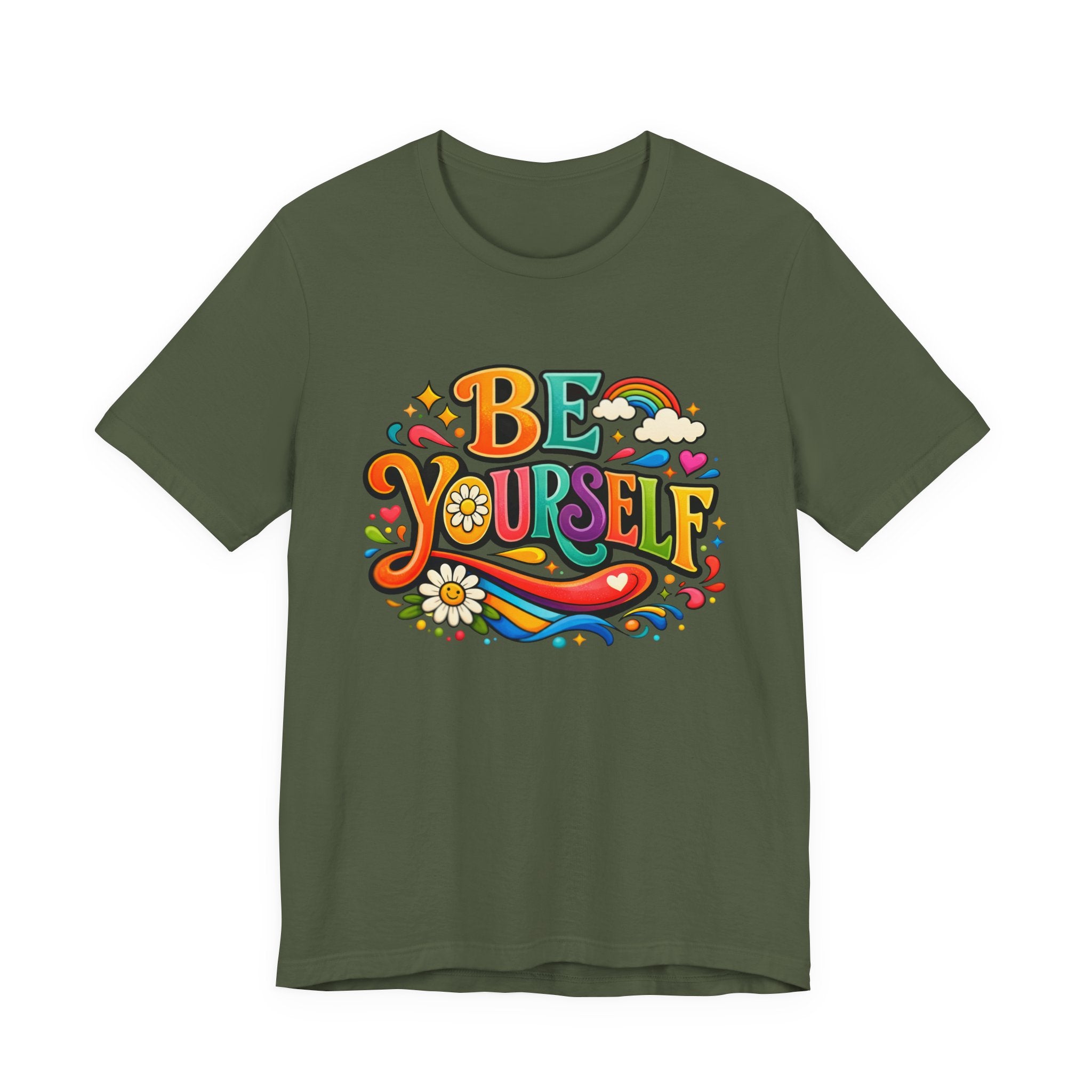 Be Yourself Retro Graphic Tee – Positive Rainbow Floral T‑Shirt