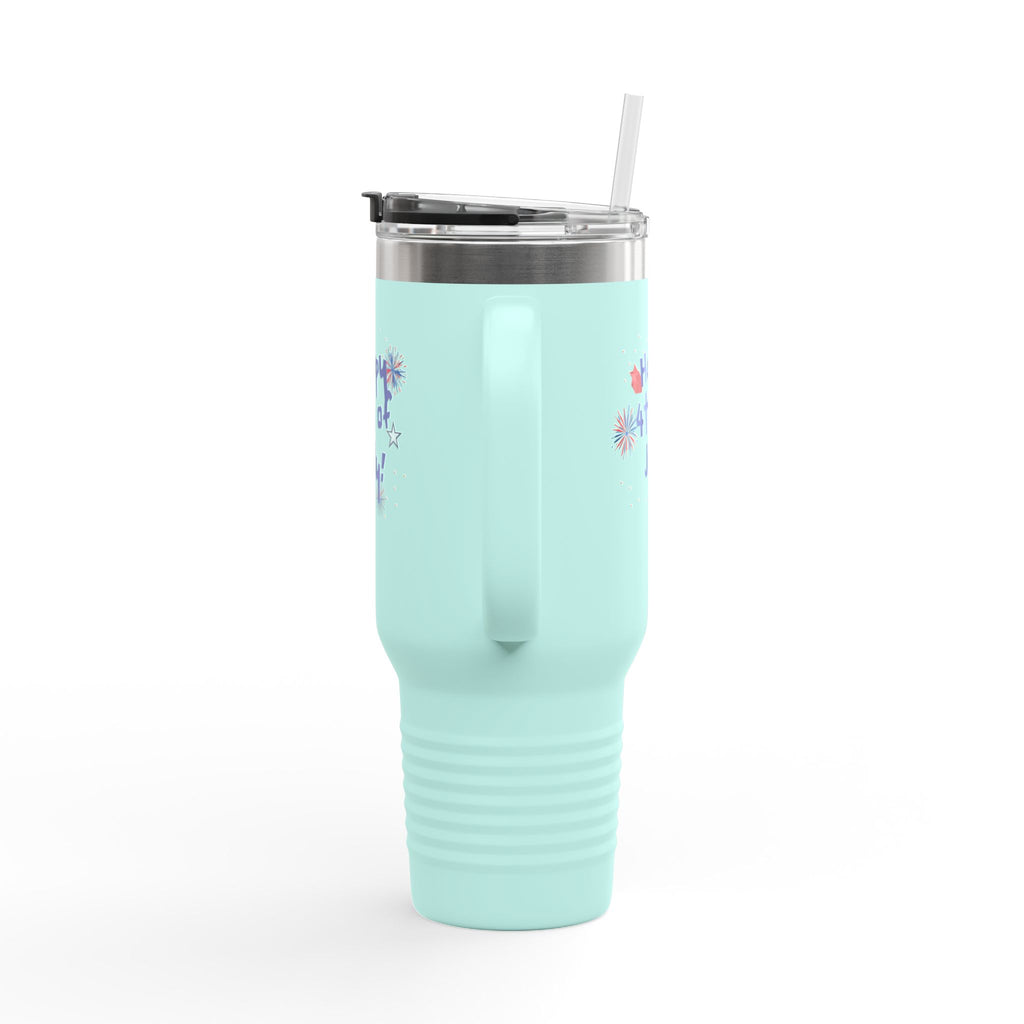 40oz Insulated Travel Mug — "Happy 4th of July" Patriotic Fireworks Design