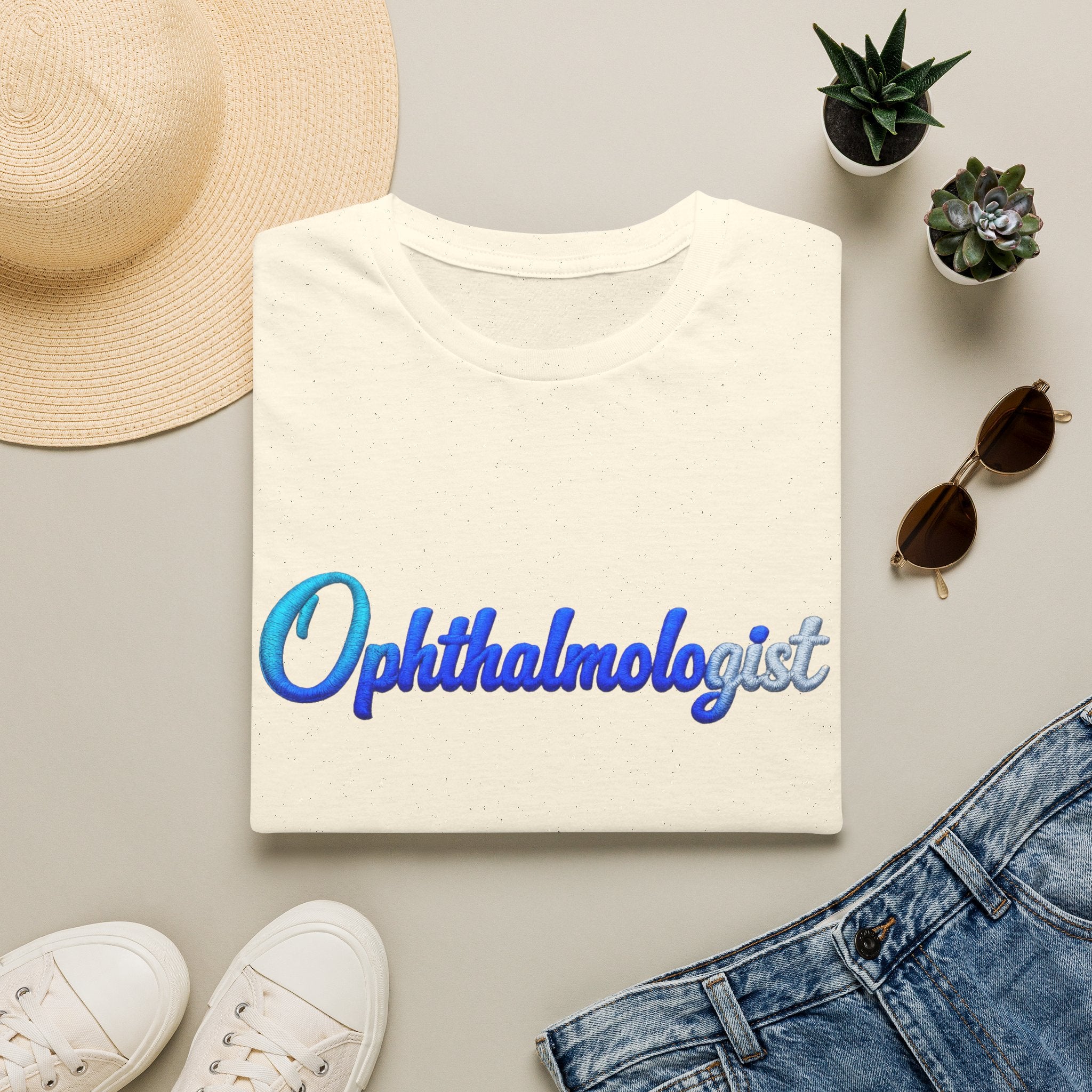 Ophthalmologist T-Shirt — Blue Script Medical Doctor Gift
