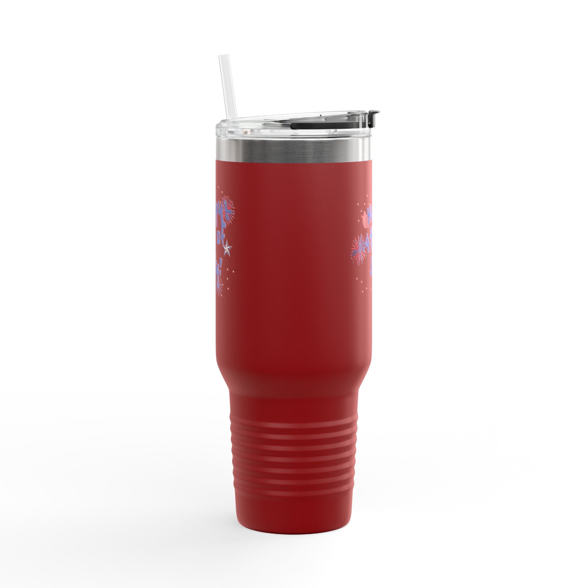 40oz Insulated Travel Mug — "Happy 4th of July" Patriotic Fireworks Design