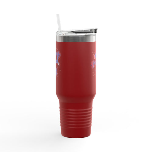 40oz Insulated Travel Mug — "Happy 4th of July" Patriotic Fireworks Design