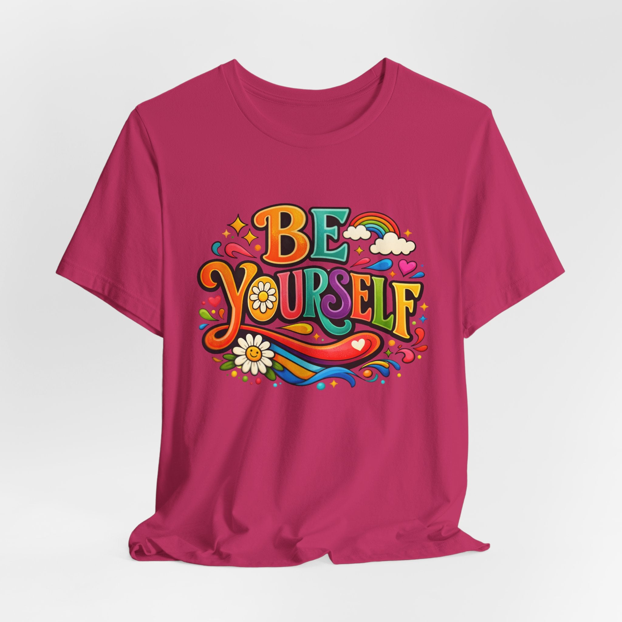Be Yourself Retro Graphic Tee – Positive Rainbow Floral T‑Shirt
