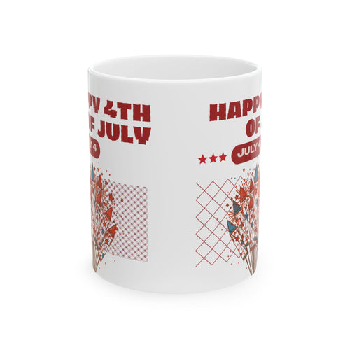 Happy 4th of July Ceramic Mug — Patriotic Fireworks Coffee Cup (11oz & 15oz)