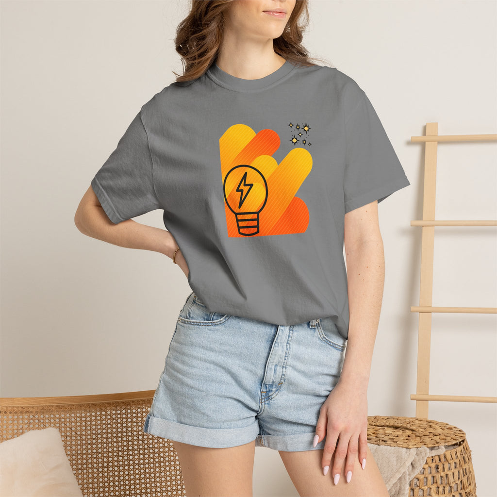 Idea Spark T-Shirt — Retro Orange Lightbulb Graphic Tee