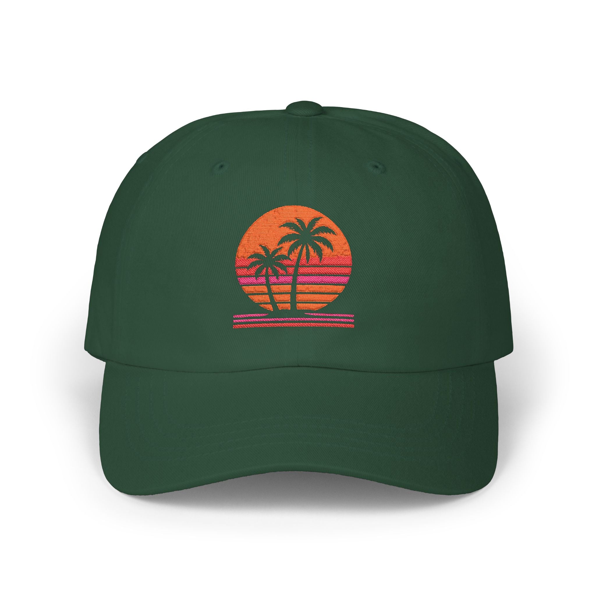 Dad Cap — Retro Sunset Palm Tree Embroidered Hat
