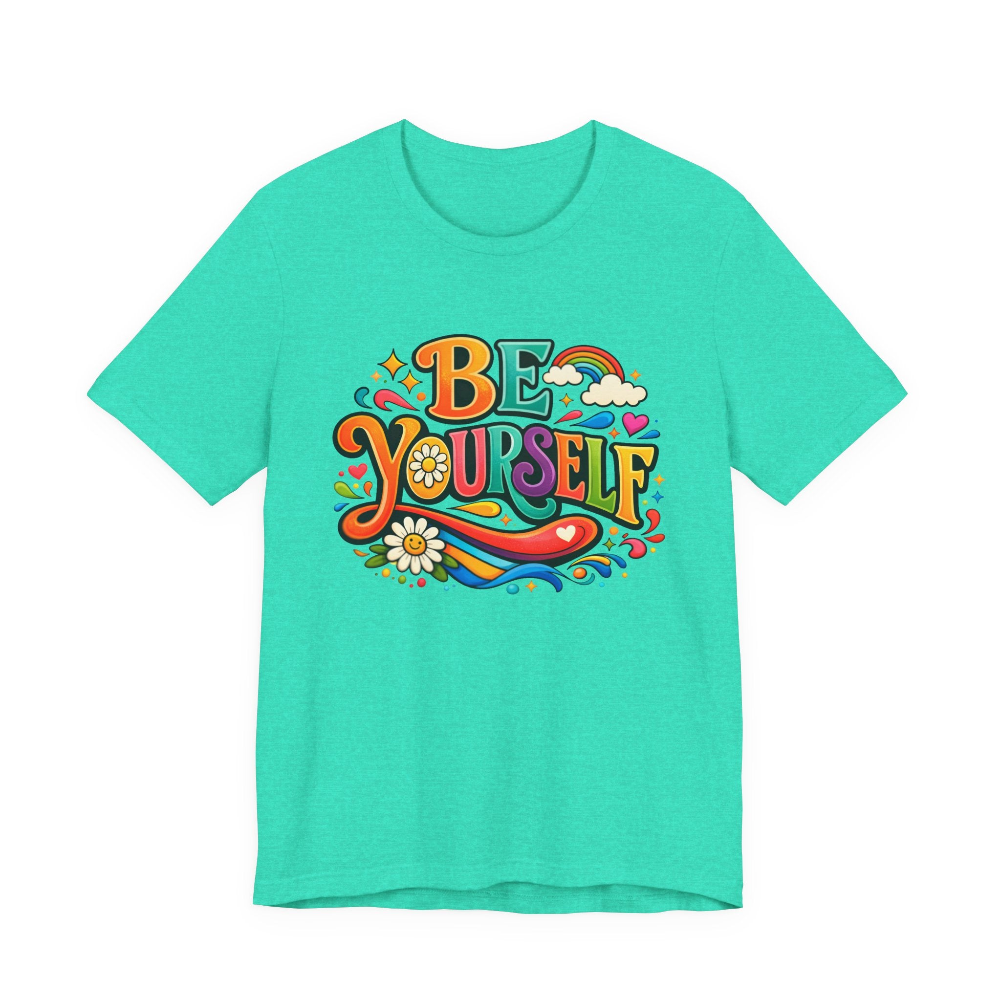 Be Yourself Retro Graphic Tee – Positive Rainbow Floral T‑Shirt