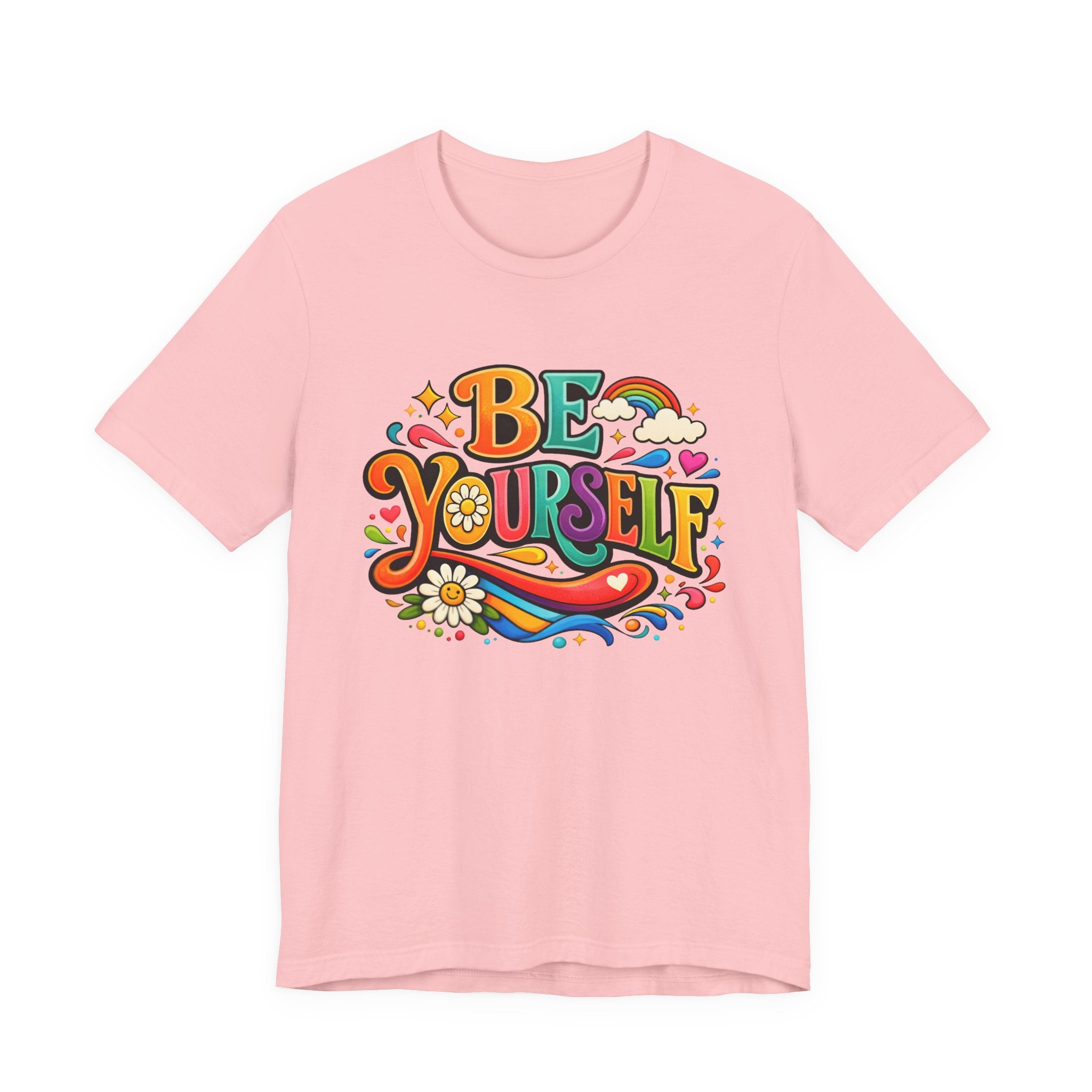 Be Yourself Retro Graphic Tee – Positive Rainbow Floral T‑Shirt