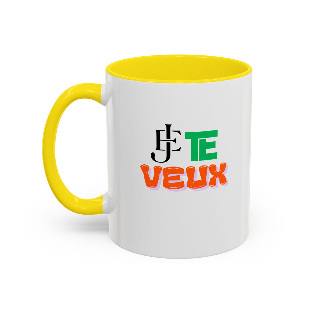French Phrase Accent Mug — "Je Te Veux" Colorful Ceramic Coffee Mug (11/15oz)