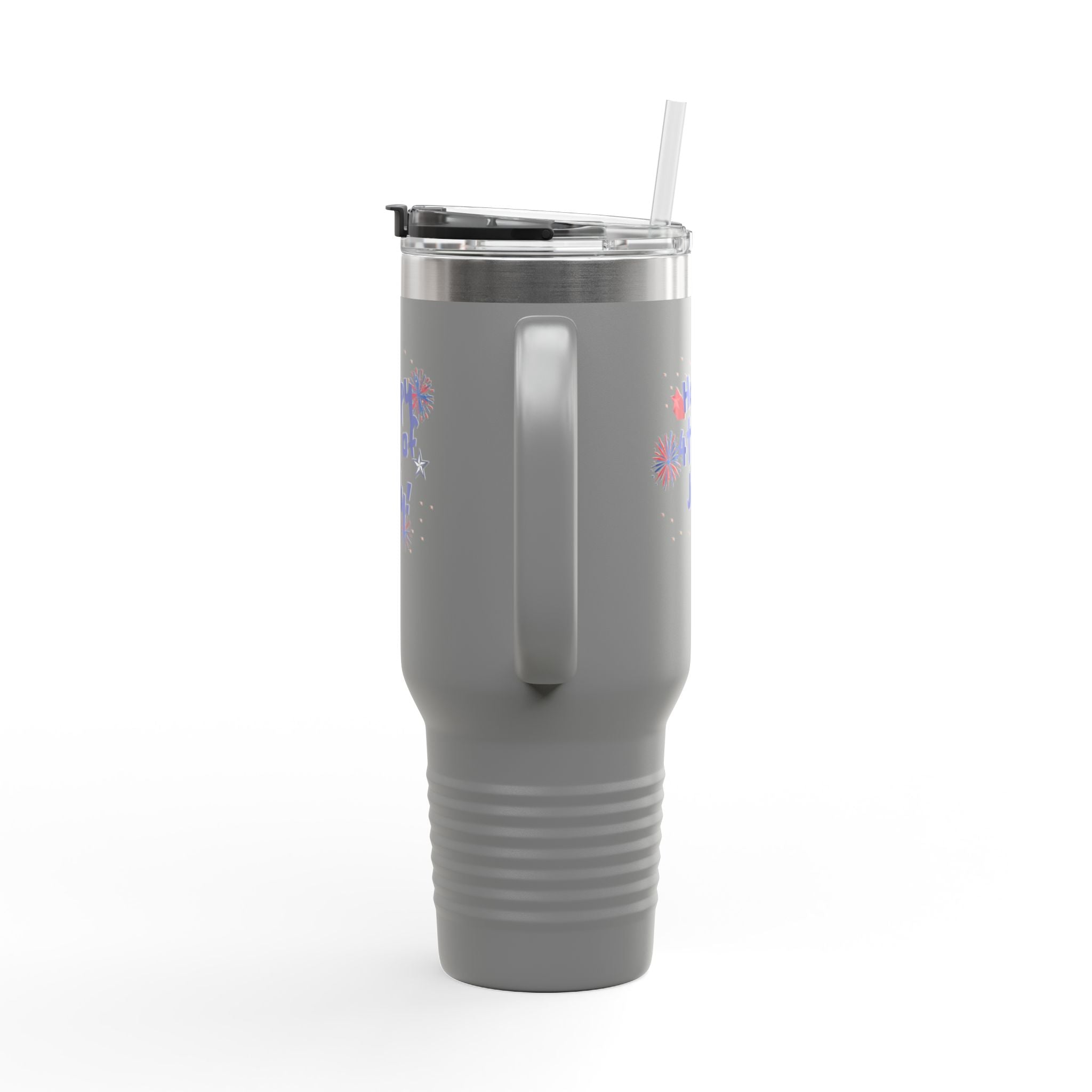 40oz Insulated Travel Mug — "Happy 4th of July" Patriotic Fireworks Design