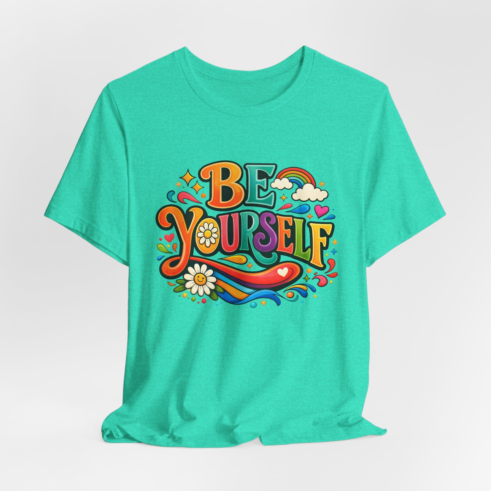 Be Yourself Retro Graphic Tee – Positive Rainbow Floral T‑Shirt