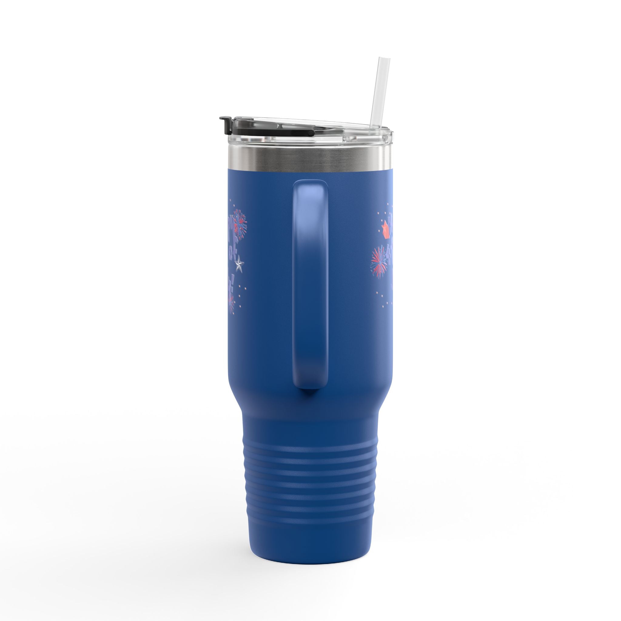 40oz Insulated Travel Mug — "Happy 4th of July" Patriotic Fireworks Design