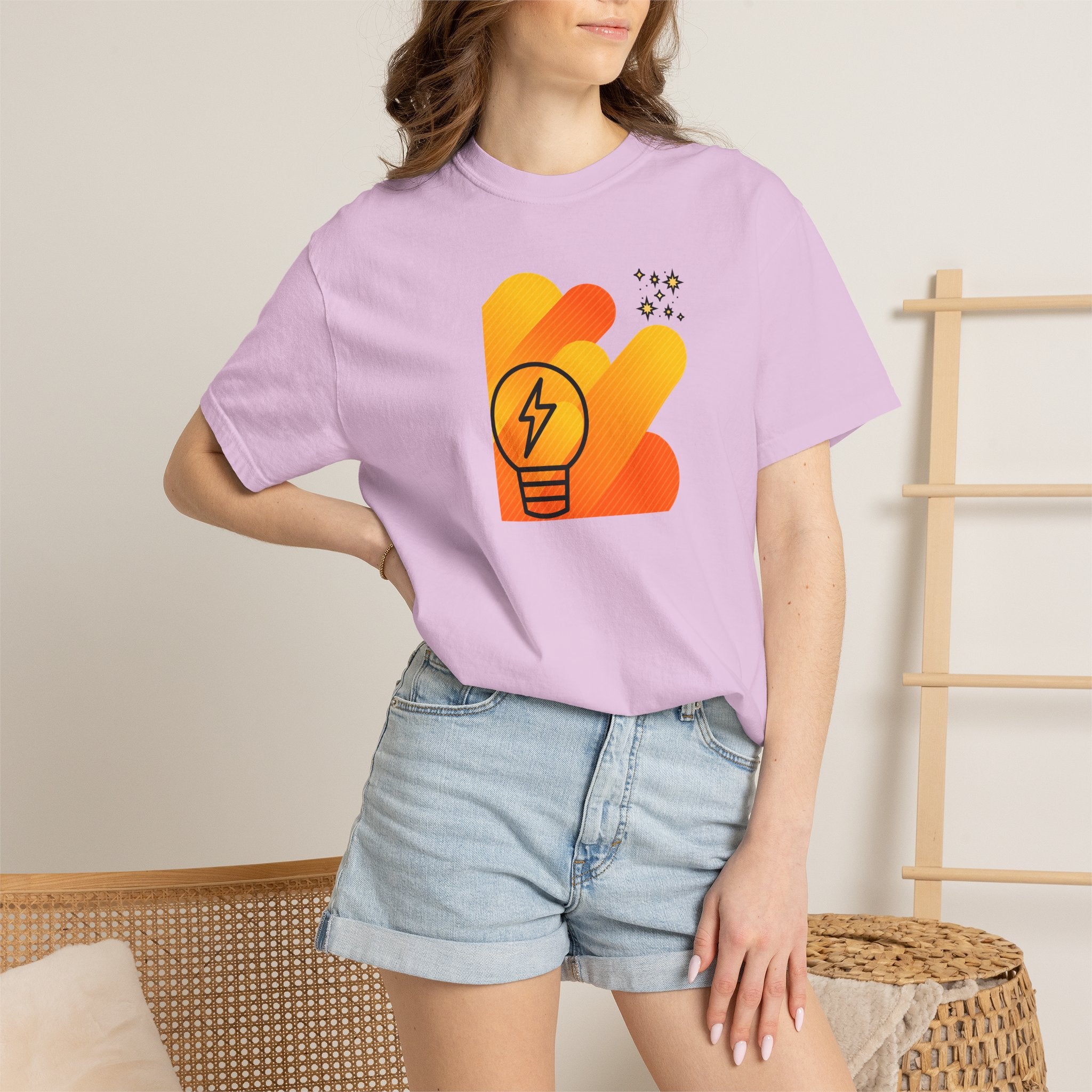 Idea Spark T-Shirt — Retro Orange Lightbulb Graphic Tee