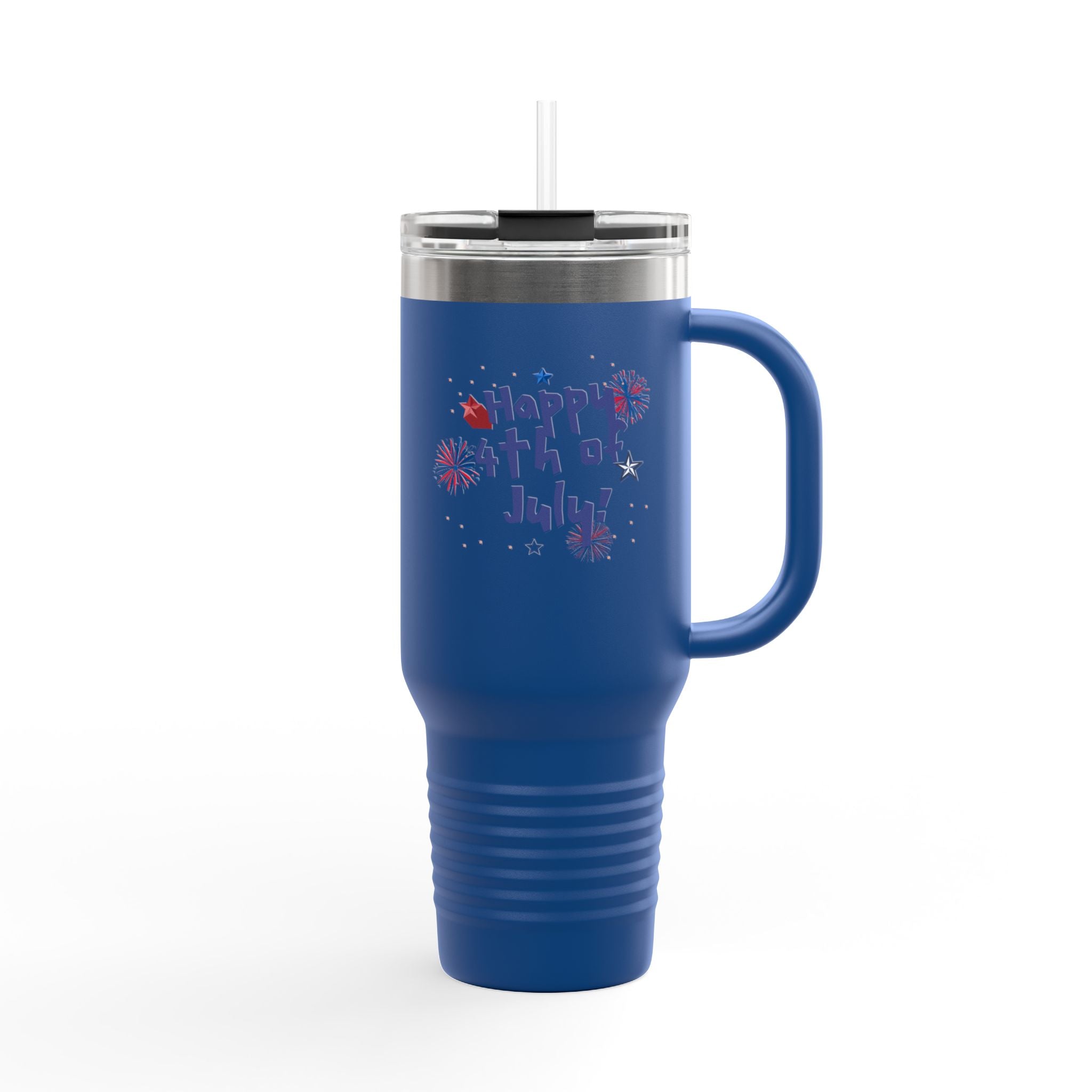 40oz Insulated Travel Mug — "Happy 4th of July" Patriotic Fireworks Design