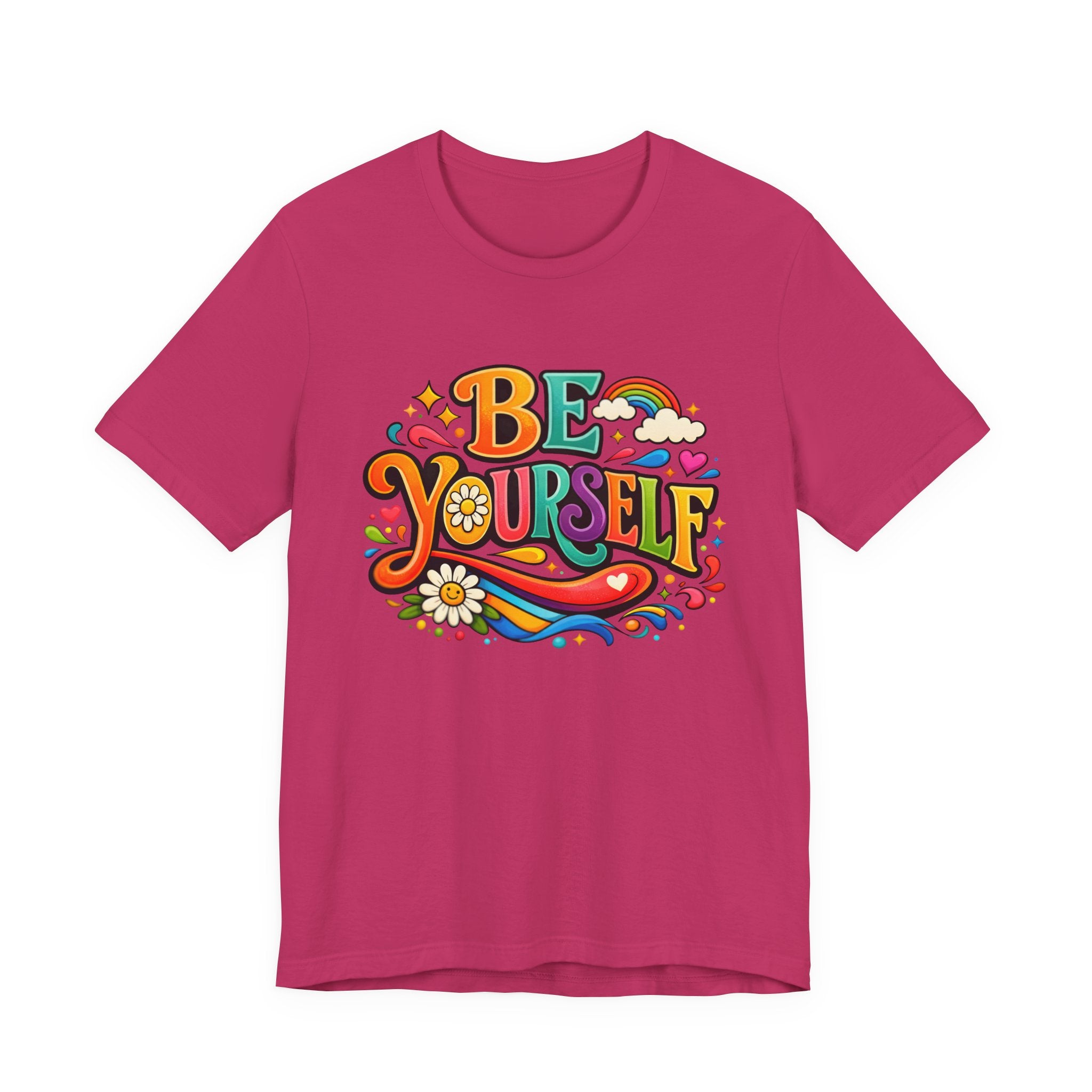 Be Yourself Retro Graphic Tee – Positive Rainbow Floral T‑Shirt