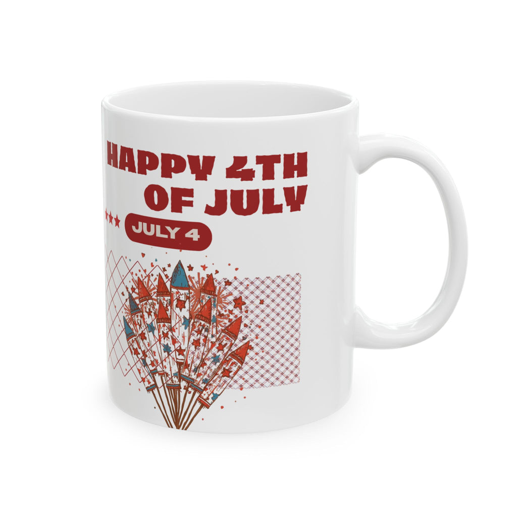 Happy 4th of July Ceramic Mug — Patriotic Fireworks Coffee Cup (11oz & 15oz)