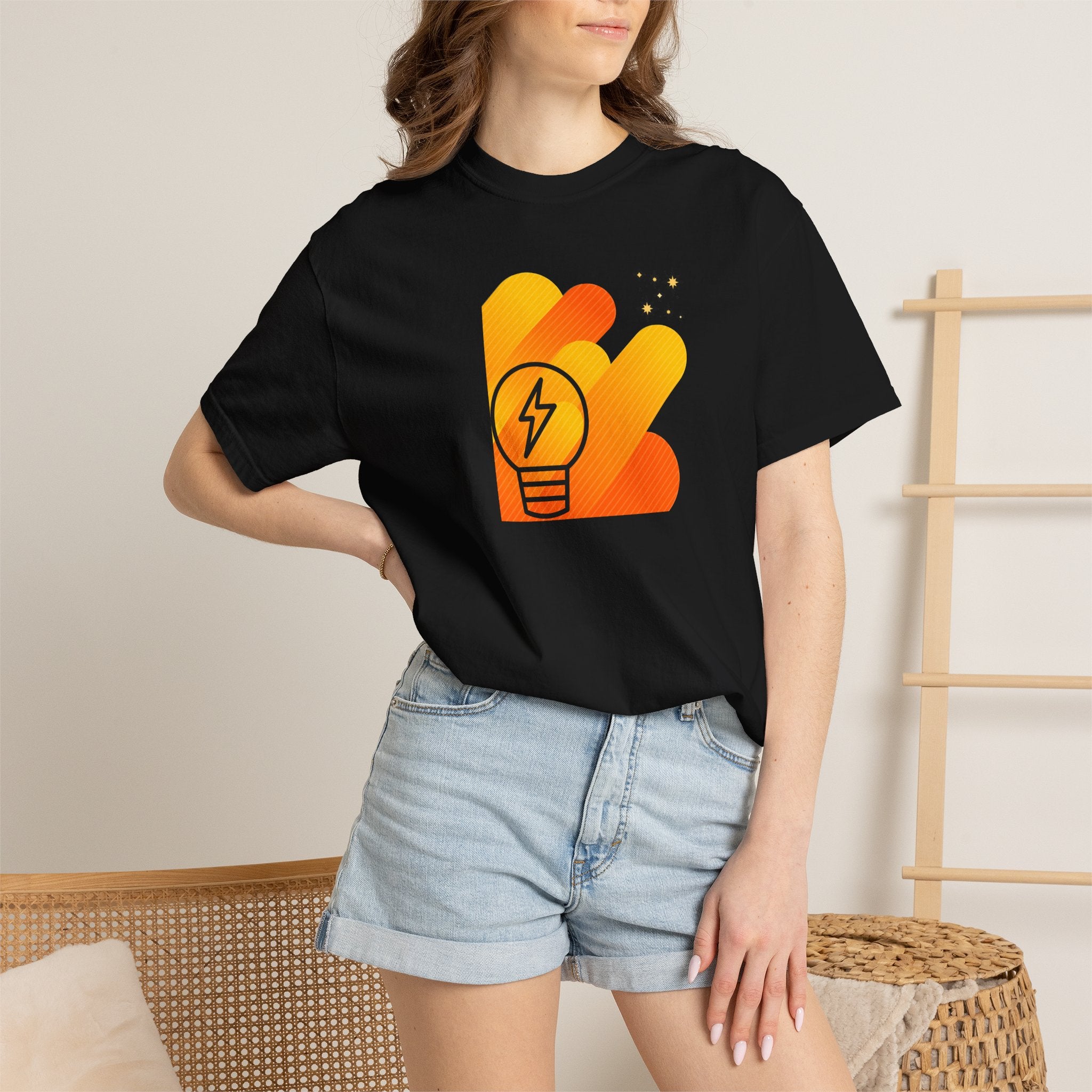 Idea Spark T-Shirt — Retro Orange Lightbulb Graphic Tee