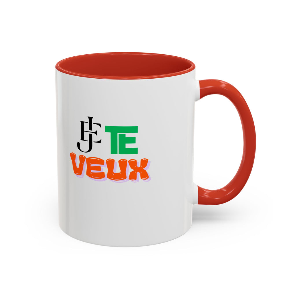 French Phrase Accent Mug — "Je Te Veux" Colorful Ceramic Coffee Mug (11/15oz)