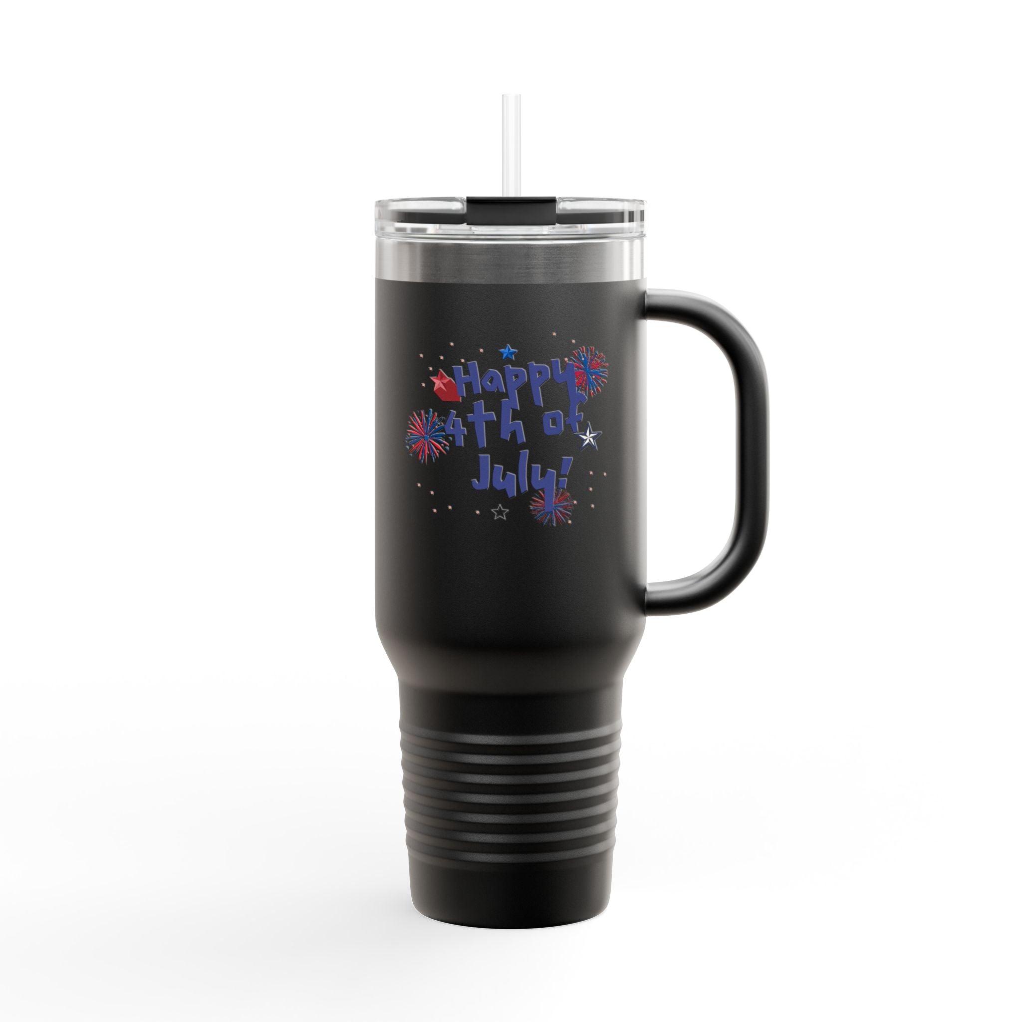 40oz Insulated Travel Mug — "Happy 4th of July" Patriotic Fireworks Design