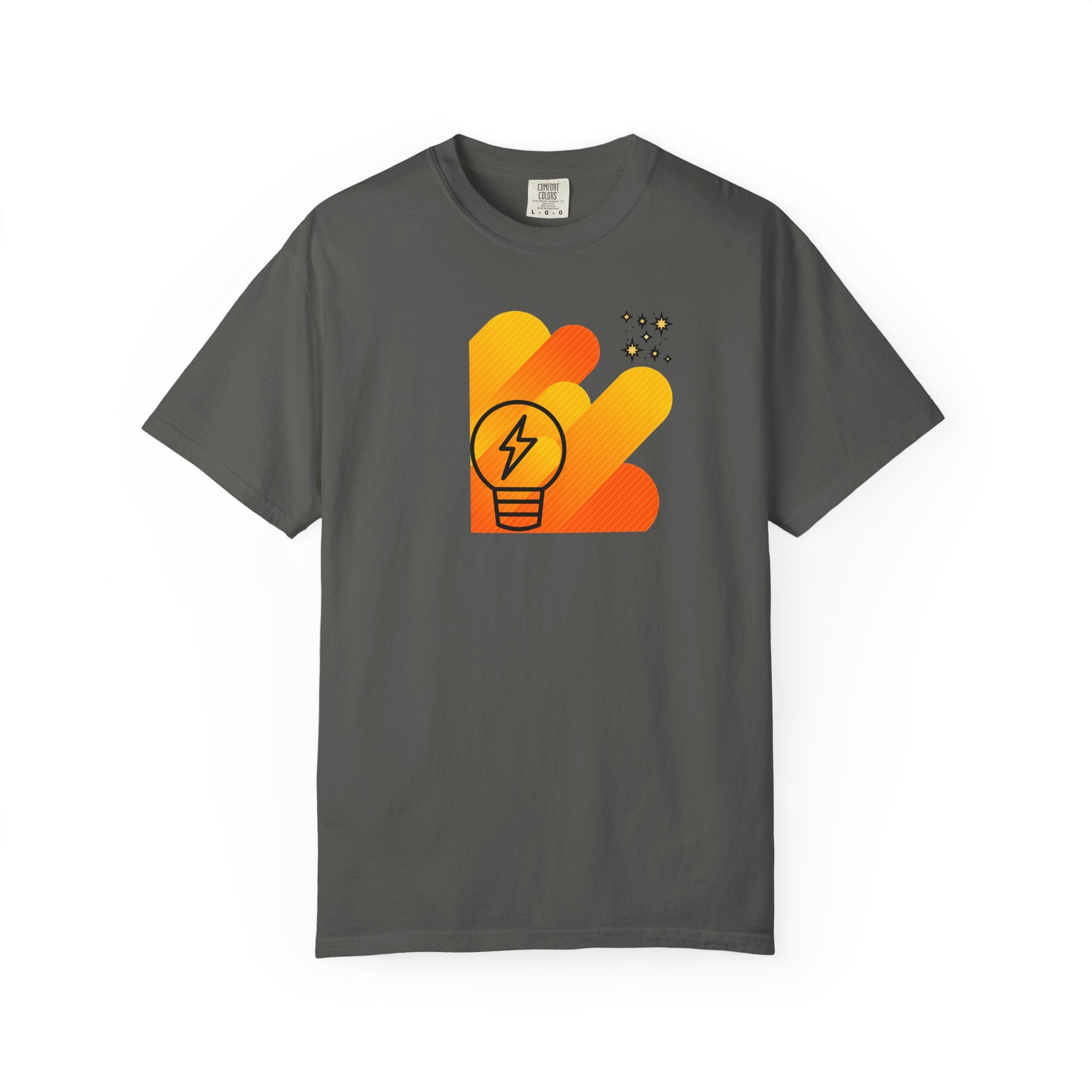 Idea Spark T-Shirt — Retro Orange Lightbulb Graphic Tee