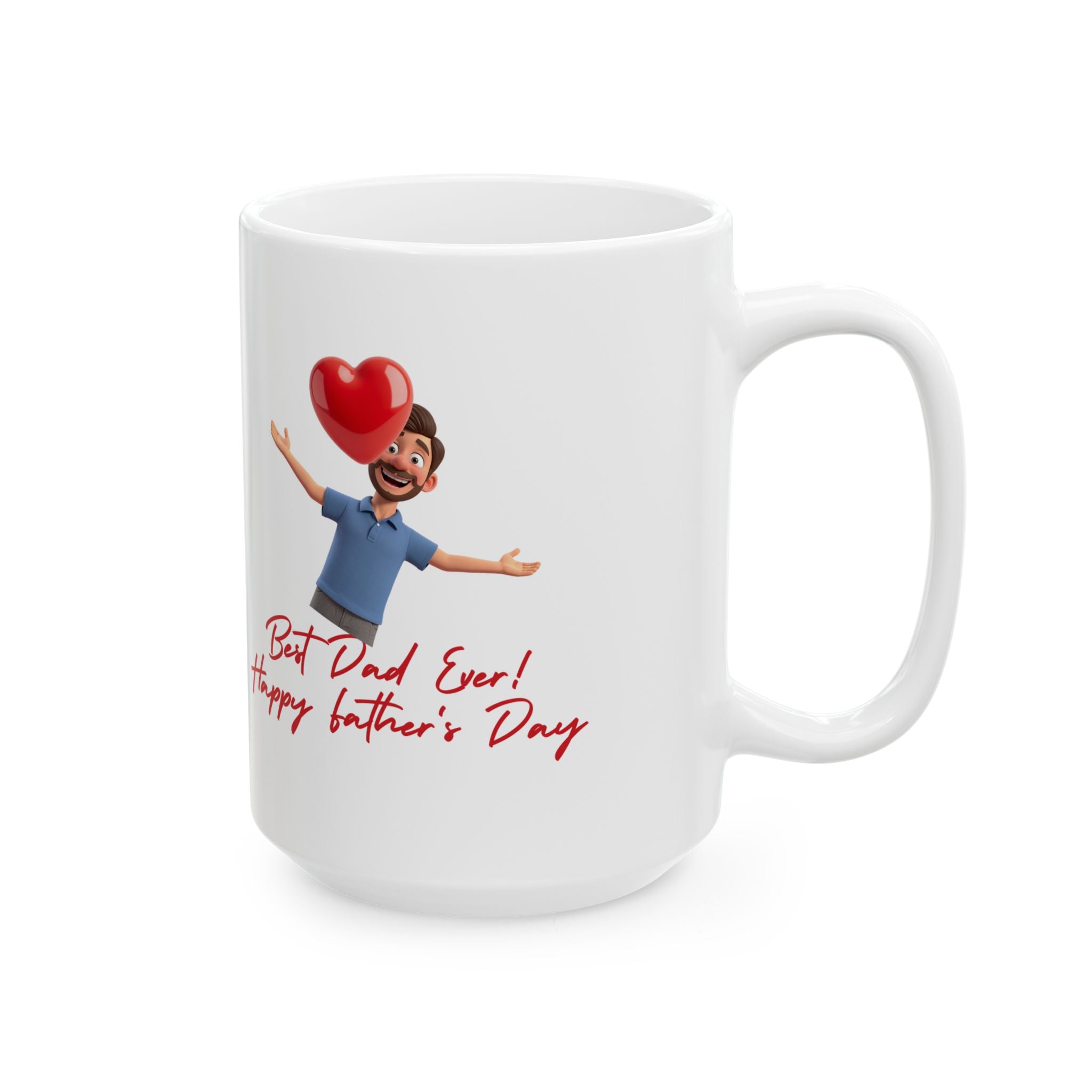 Valentine's Day Ceramic Mug – 'Best Dad Ever! Happy Valentine's Day' Cute Heart Character