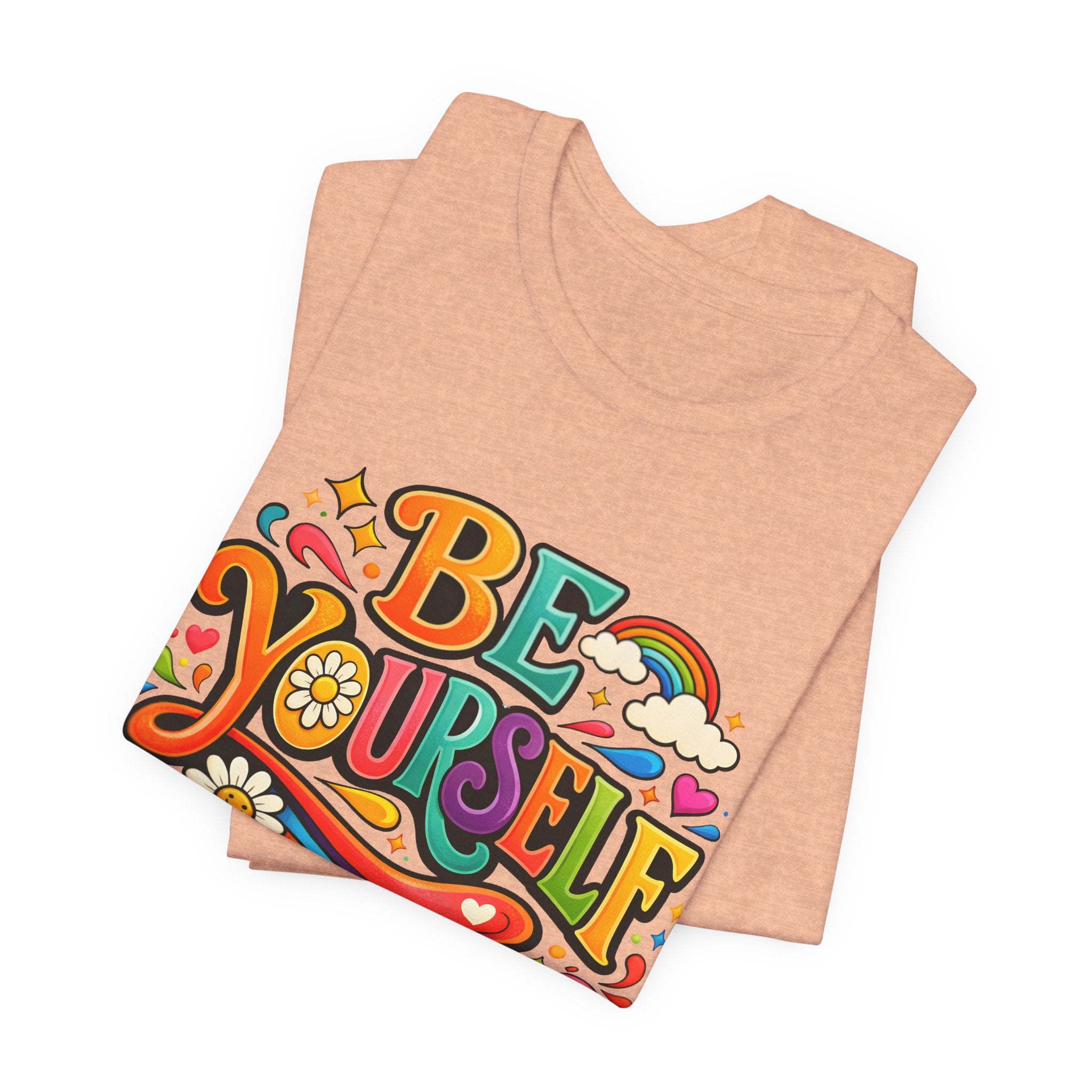 Be Yourself Retro Graphic Tee – Positive Rainbow Floral T‑Shirt