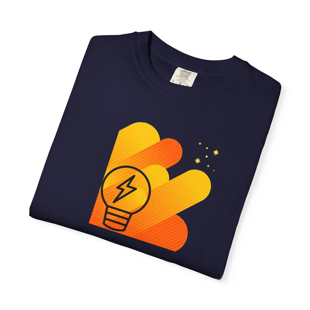 Idea Spark T-Shirt — Retro Orange Lightbulb Graphic Tee
