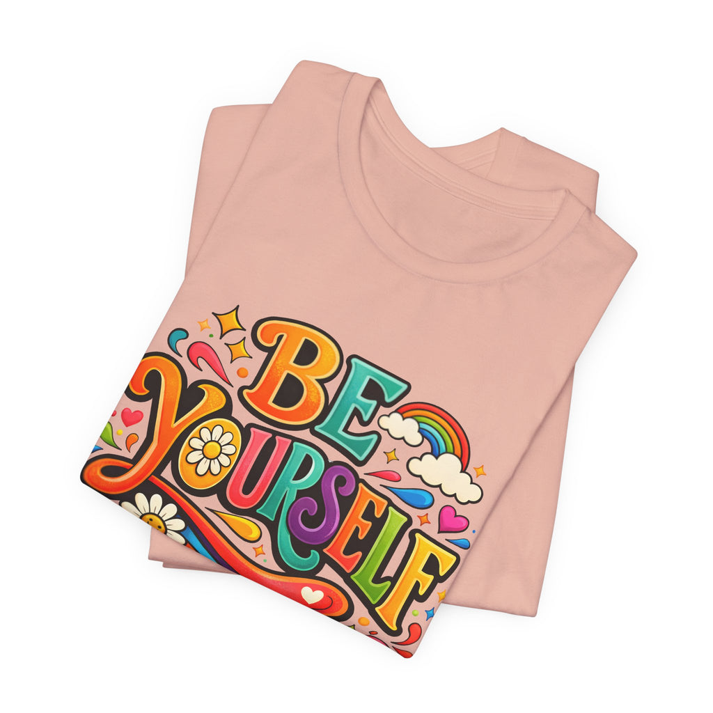 Be Yourself Retro Graphic Tee – Positive Rainbow Floral T‑Shirt