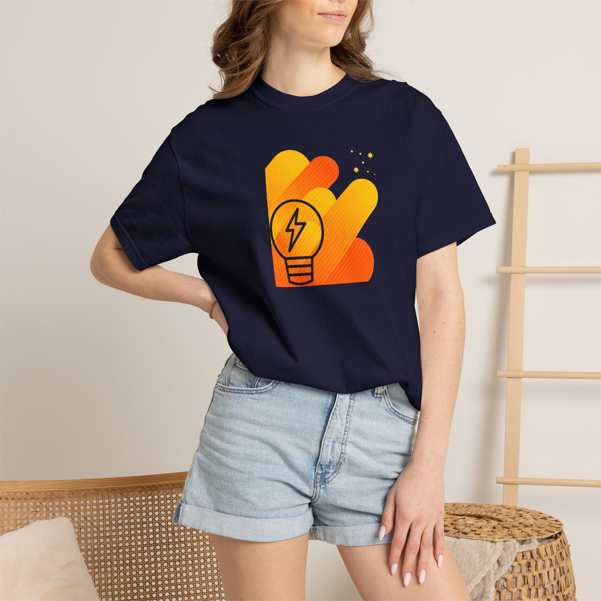 Idea Spark T-Shirt — Retro Orange Lightbulb Graphic Tee