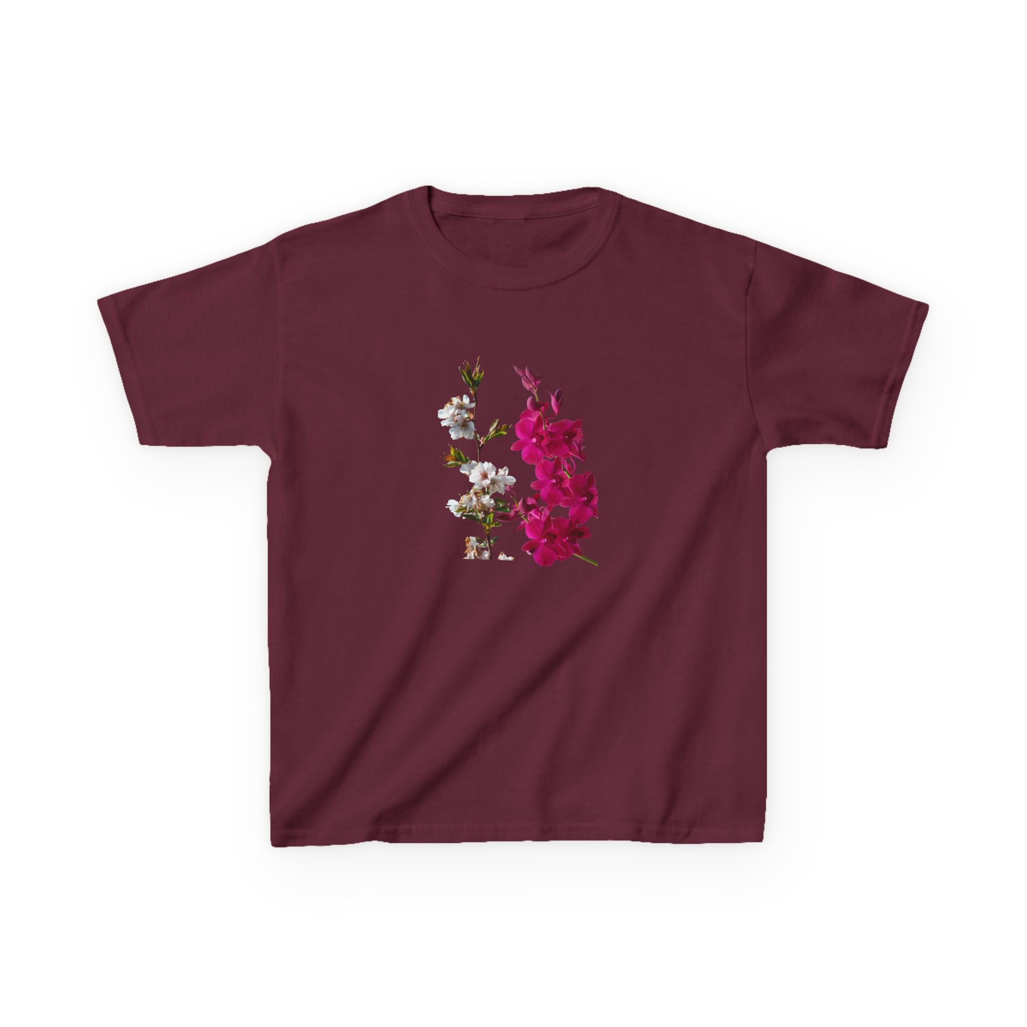 Kids Floral Tee — Pink Bougainvillea Graphic Cotton Shirt