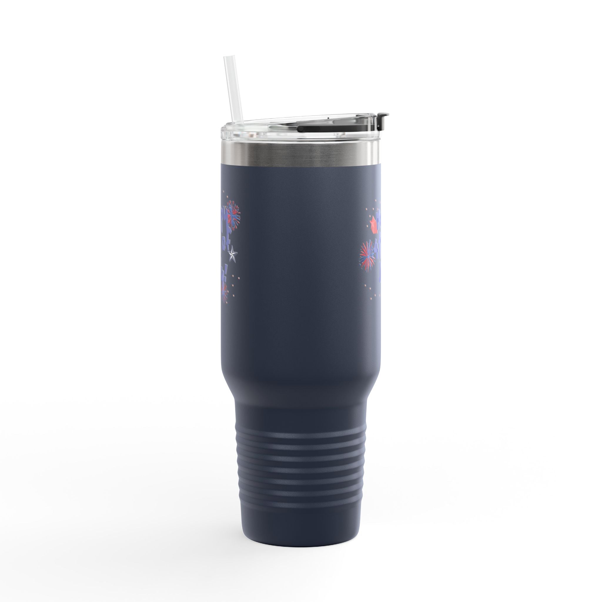 40oz Insulated Travel Mug — "Happy 4th of July" Patriotic Fireworks Design