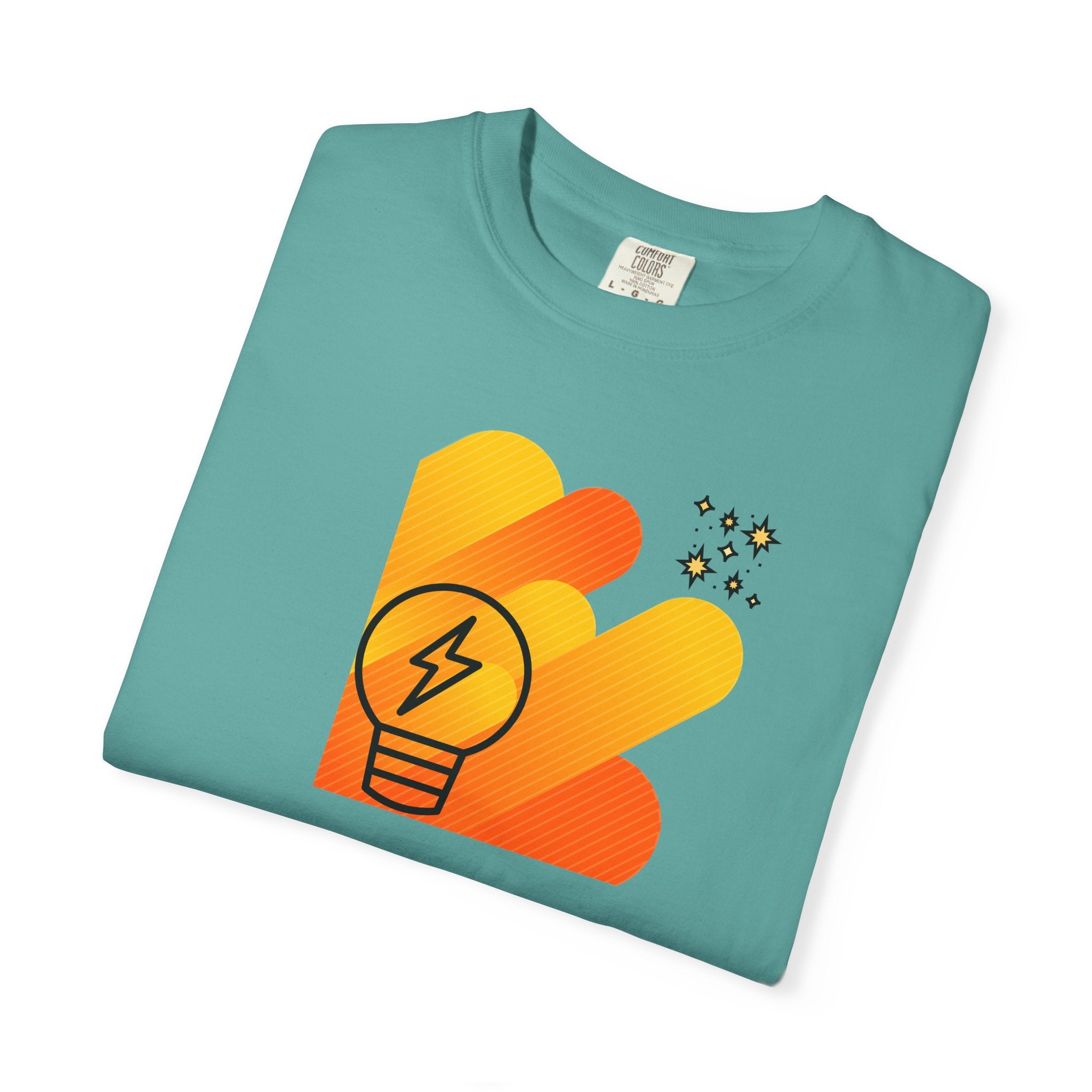 Idea Spark T-Shirt — Retro Orange Lightbulb Graphic Tee