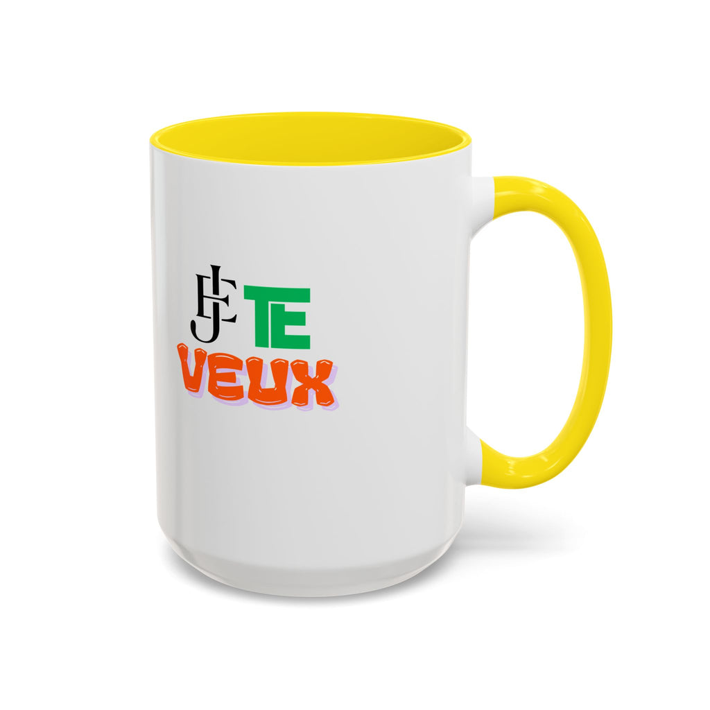 French Phrase Accent Mug — "Je Te Veux" Colorful Ceramic Coffee Mug (11/15oz)
