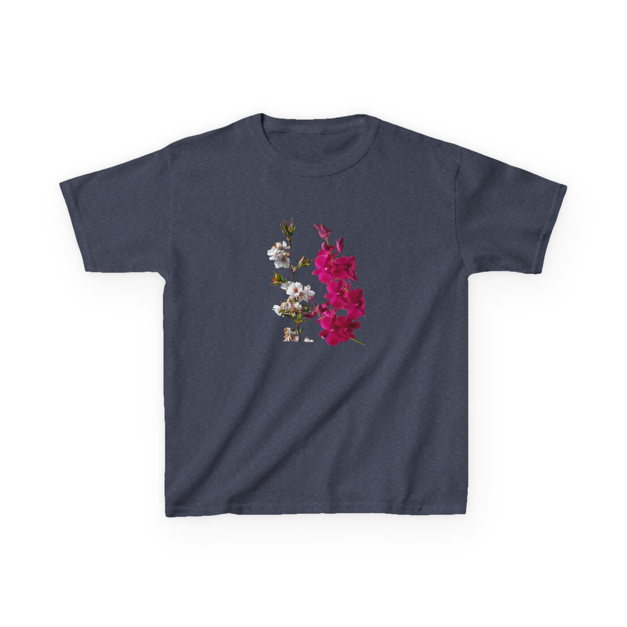 Kids Floral Tee — Pink Bougainvillea Graphic Cotton Shirt