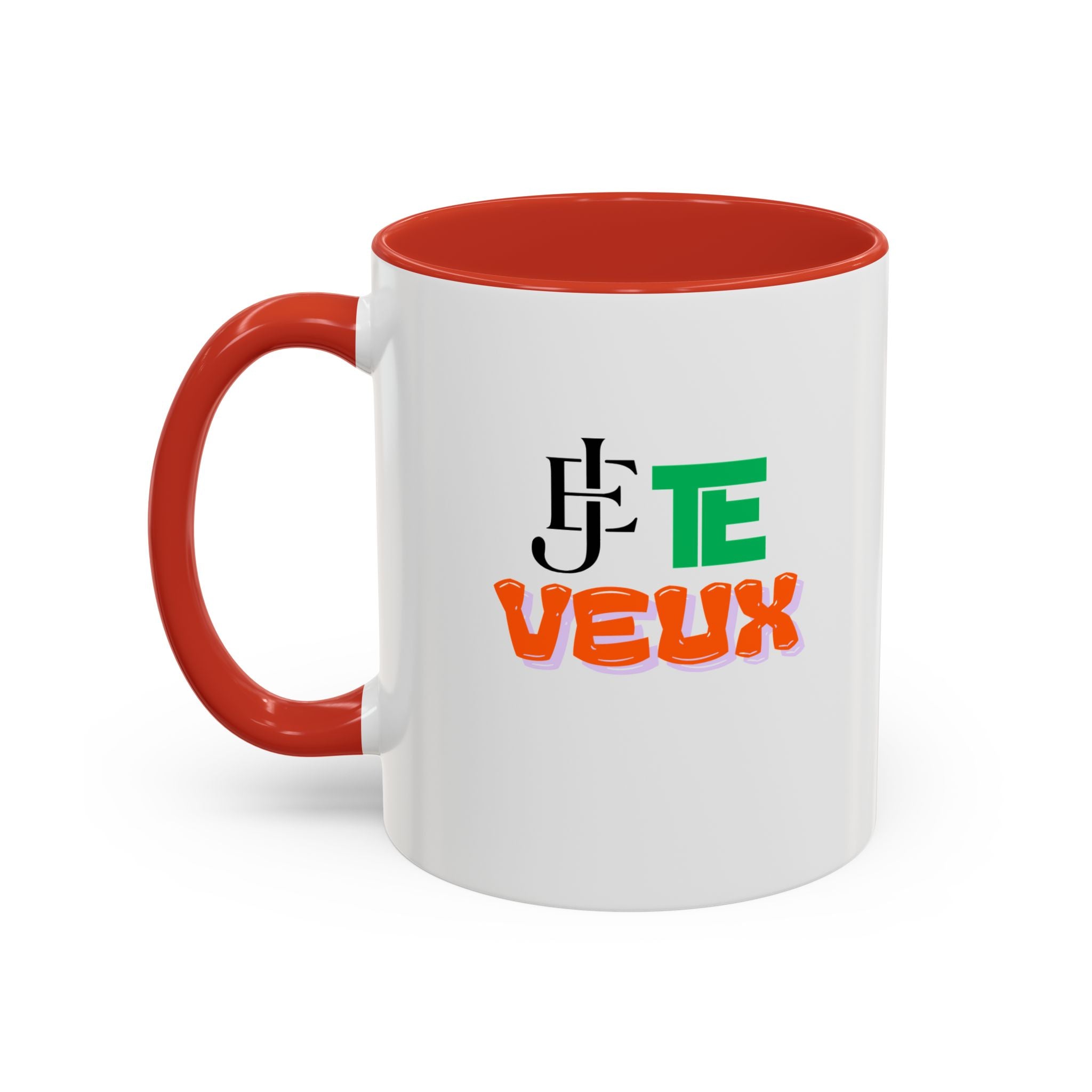 French Phrase Accent Mug — "Je Te Veux" Colorful Ceramic Coffee Mug (11/15oz)