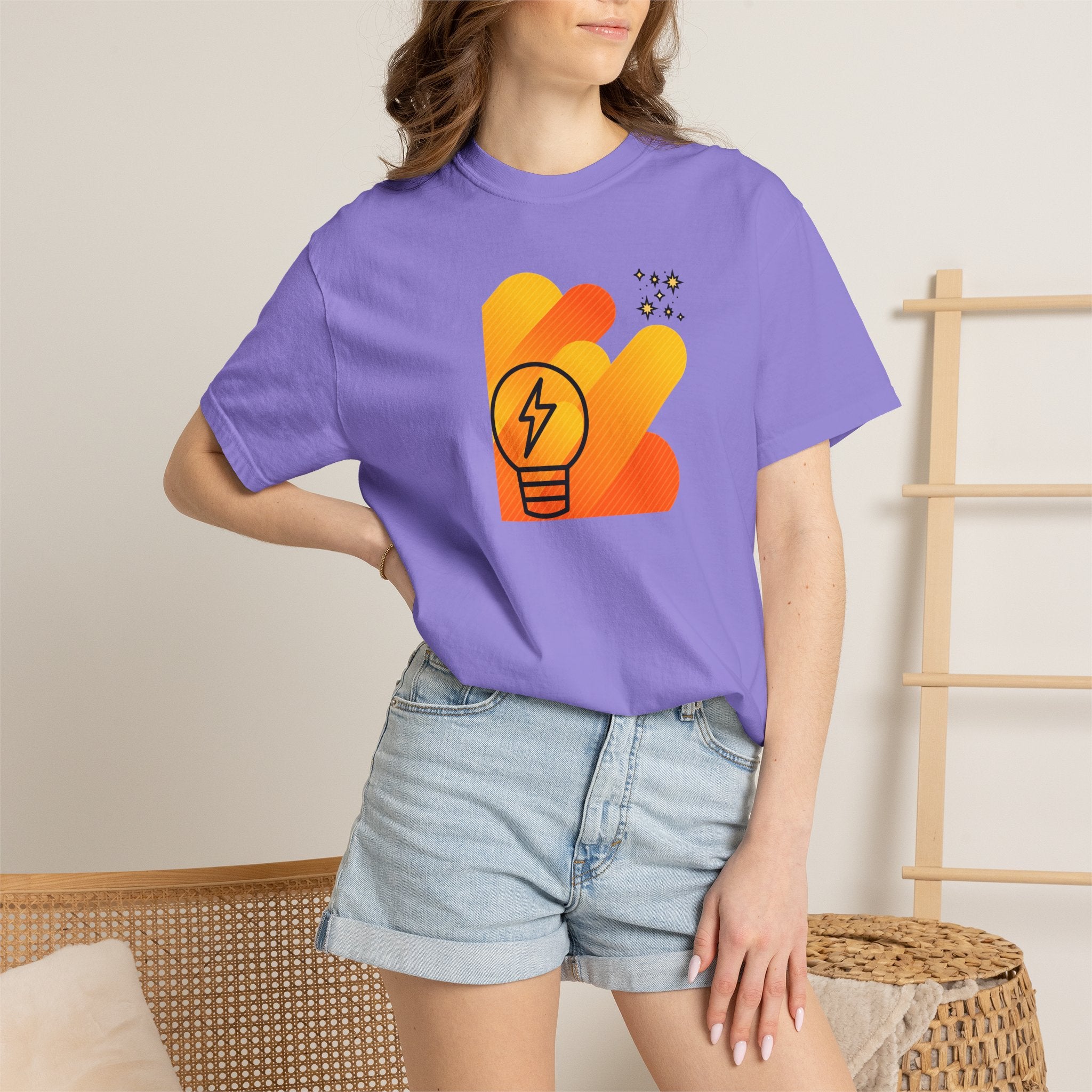 Idea Spark T-Shirt — Retro Orange Lightbulb Graphic Tee