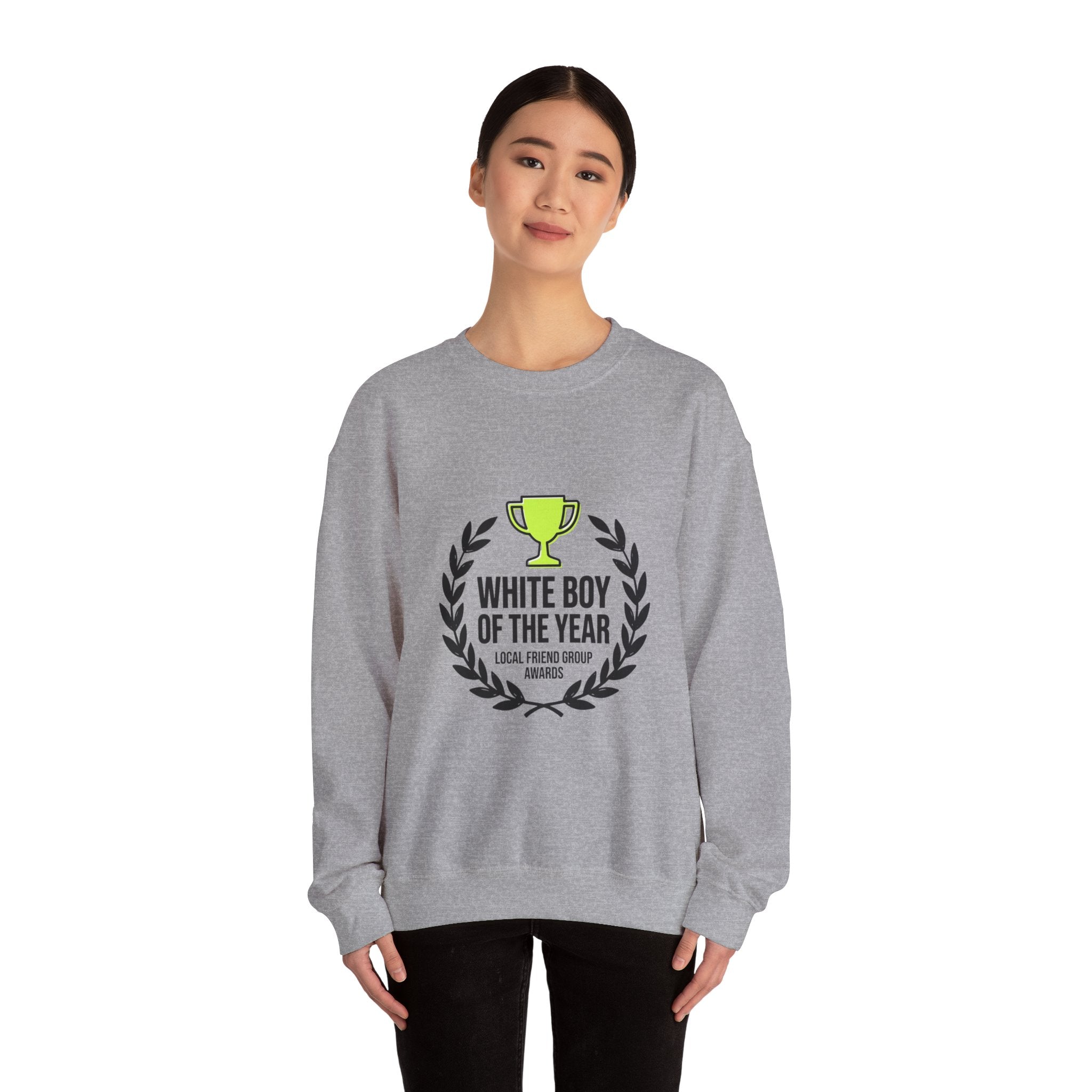 White Boy of the Year Sweatshirt | minimal meme, bold text