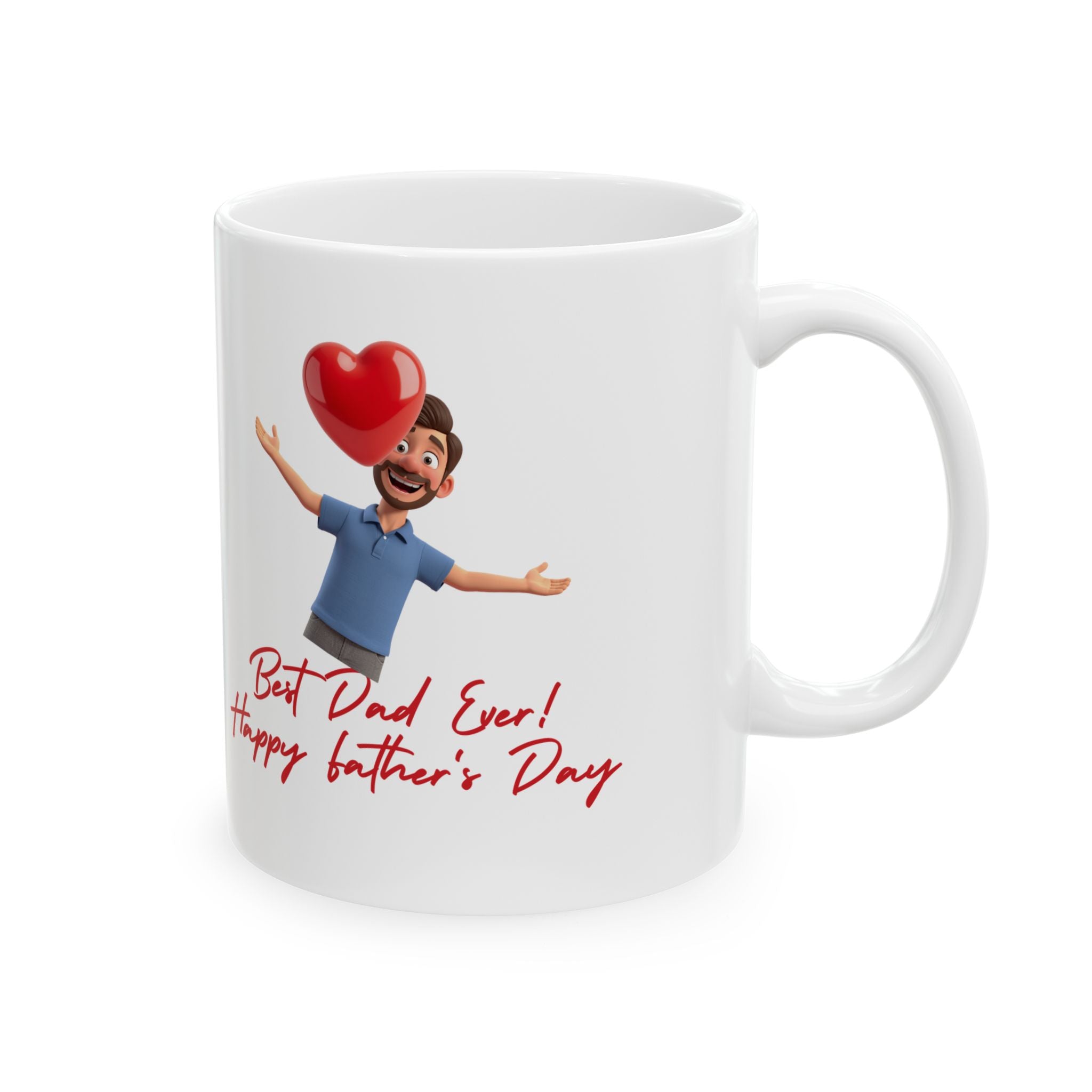 Valentine's Day Ceramic Mug – 'Best Dad Ever! Happy Valentine's Day' Cute Heart Character