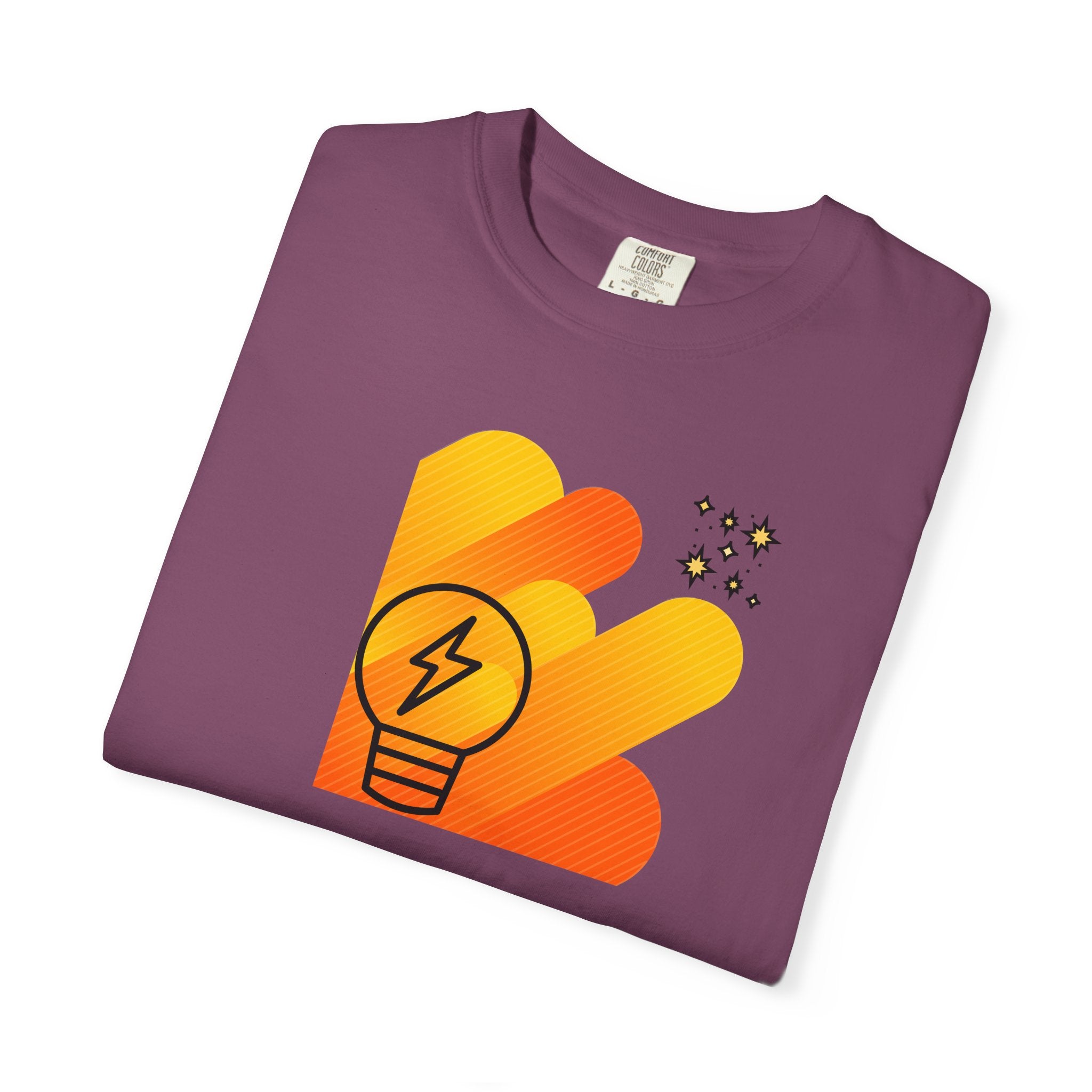 Idea Spark T-Shirt — Retro Orange Lightbulb Graphic Tee