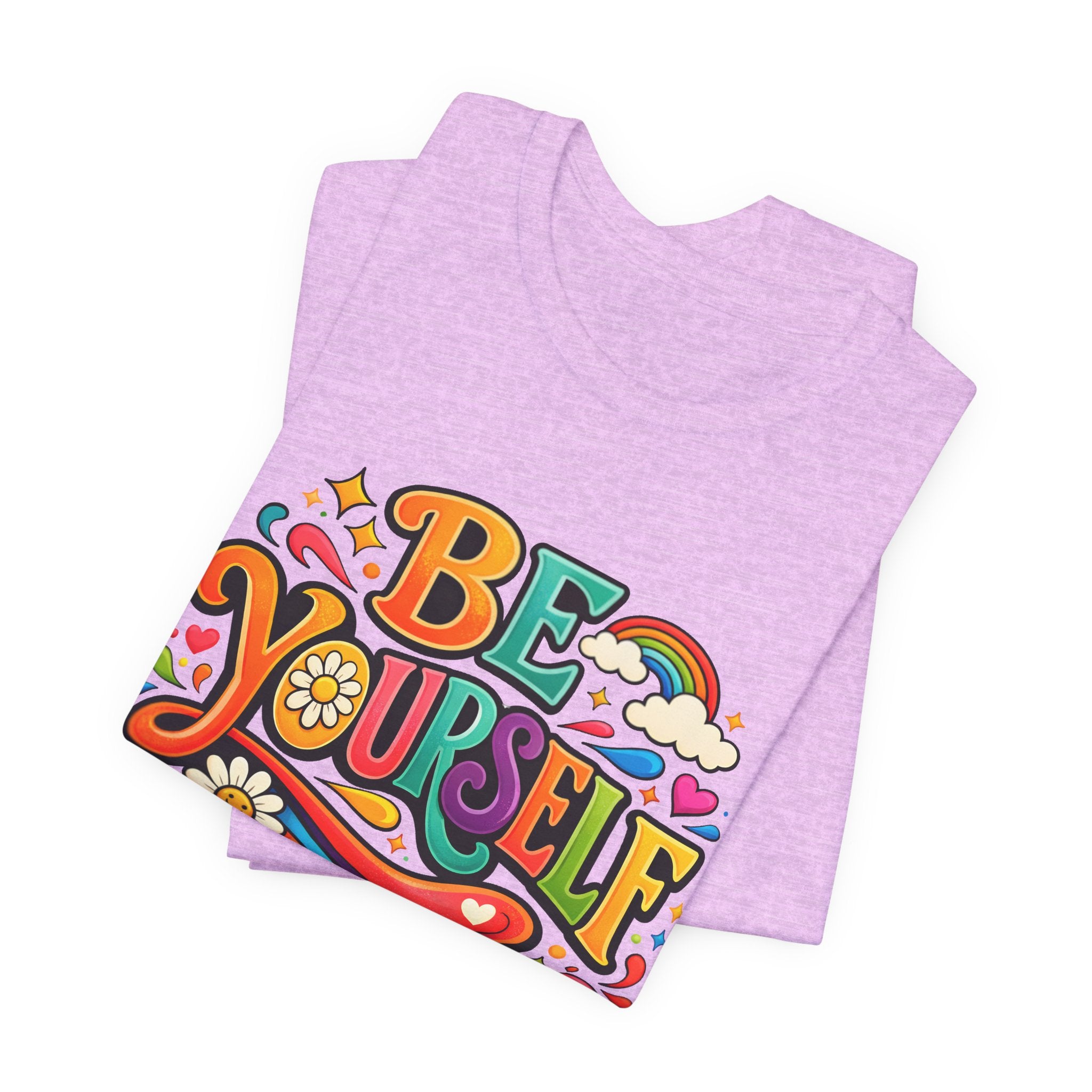Be Yourself Retro Graphic Tee – Positive Rainbow Floral T‑Shirt