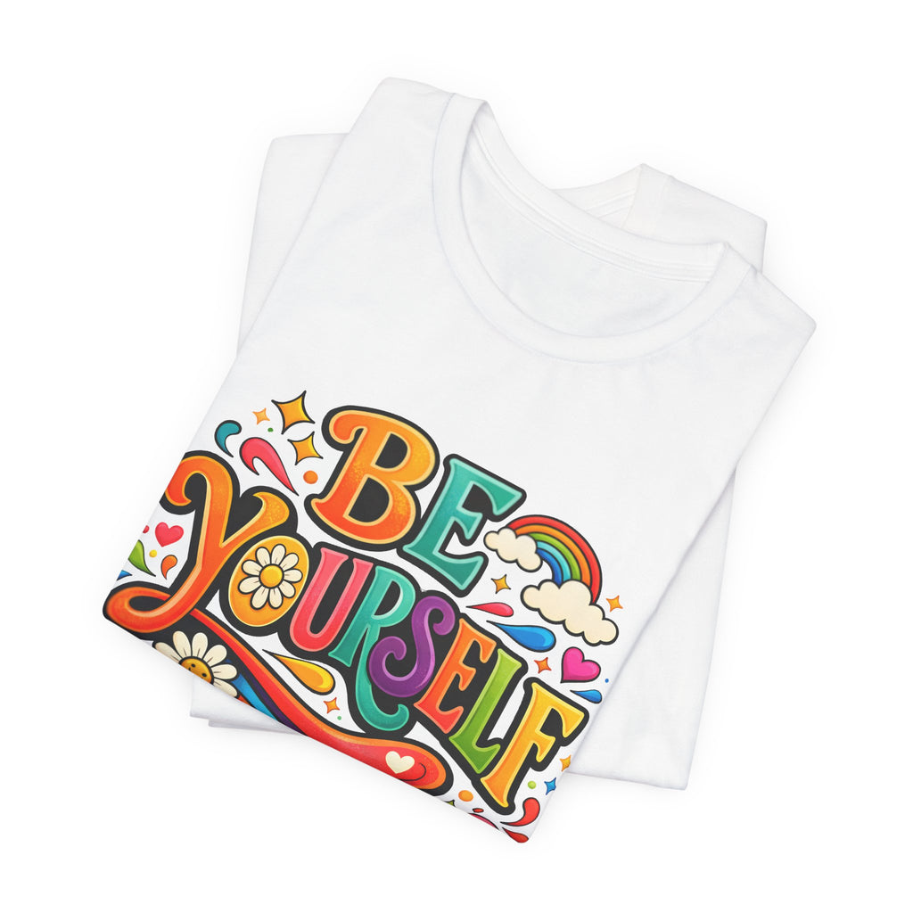 Be Yourself Retro Graphic Tee – Positive Rainbow Floral T‑Shirt