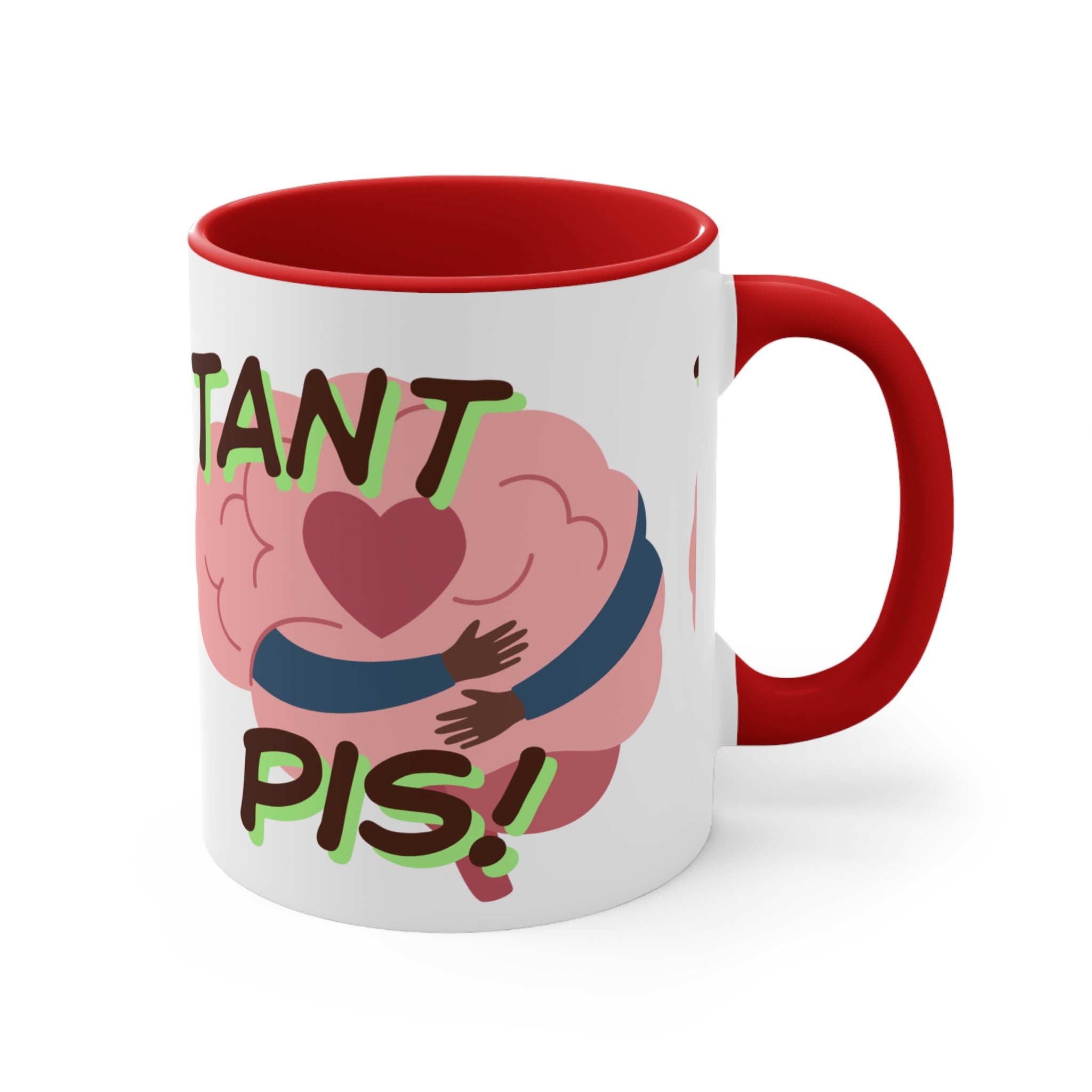 Accent Mug — 'Tant Pis!' Hugging Brain Design, Funny French Phrase Coffee Cup