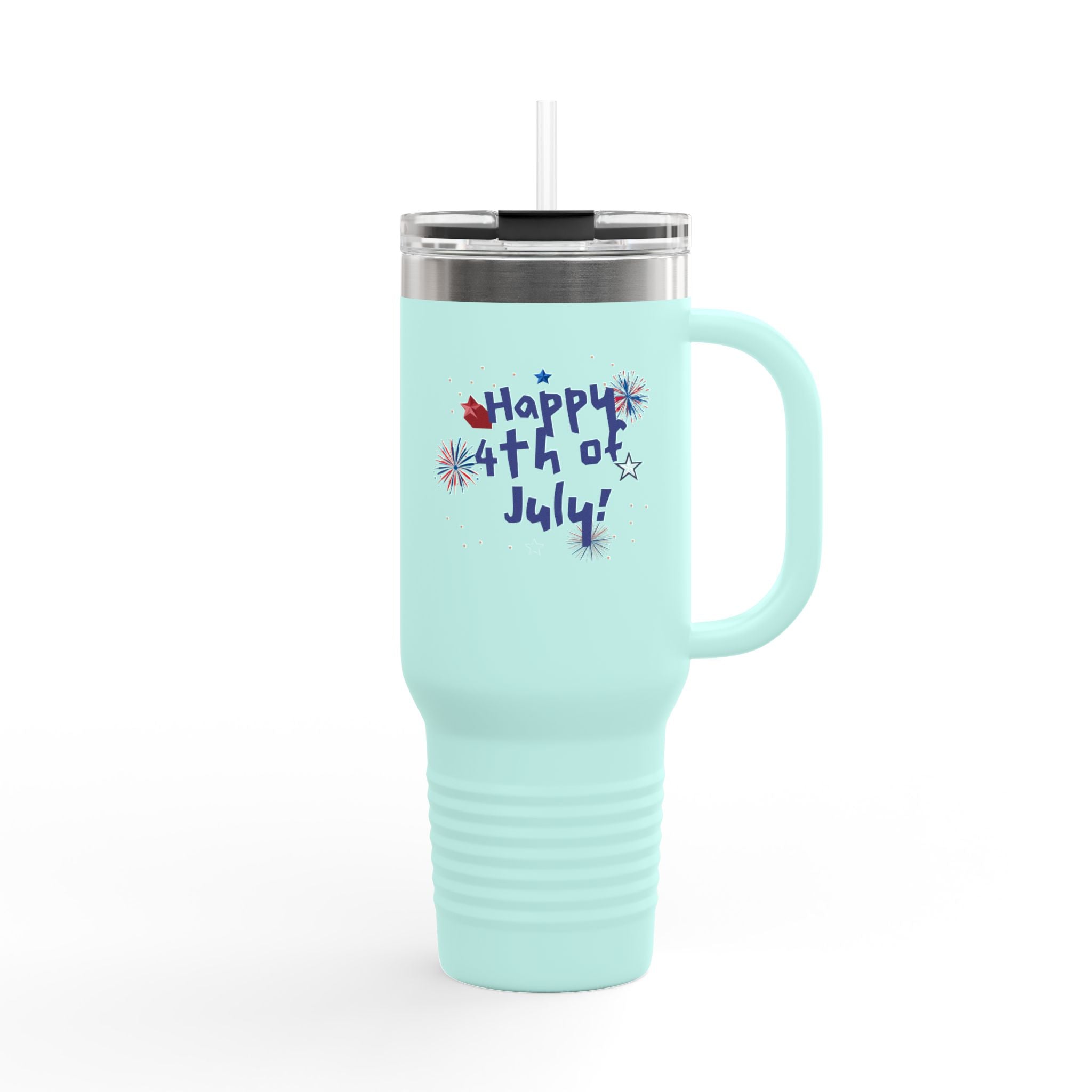 40oz Insulated Travel Mug — "Happy 4th of July" Patriotic Fireworks Design