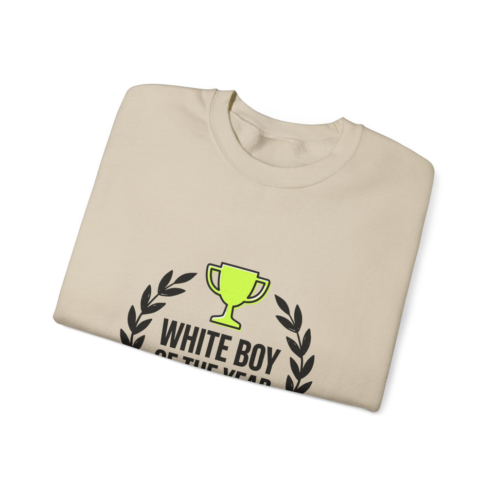 White Boy of the Year Sweatshirt | minimal meme, bold text