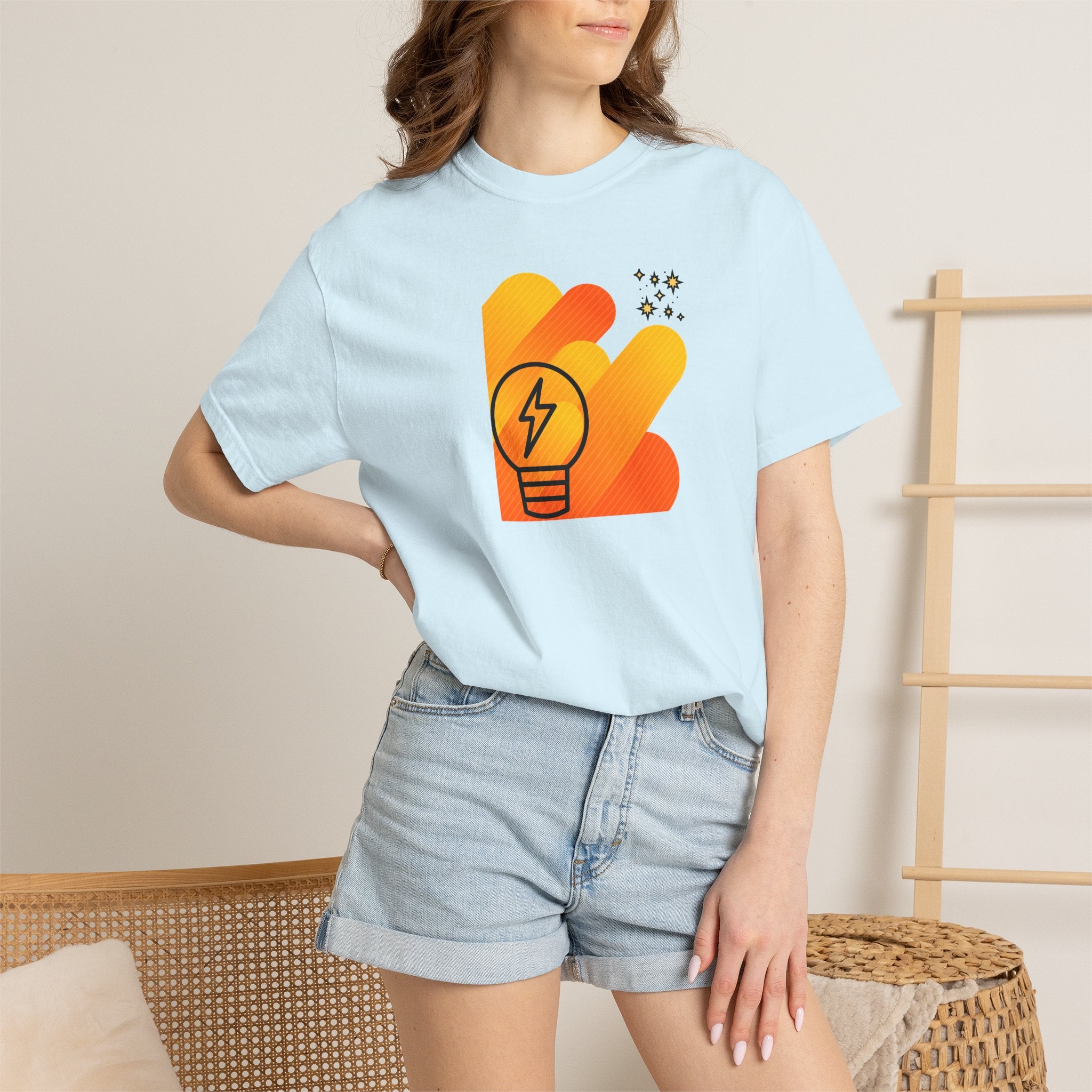 Idea Spark T-Shirt — Retro Orange Lightbulb Graphic Tee