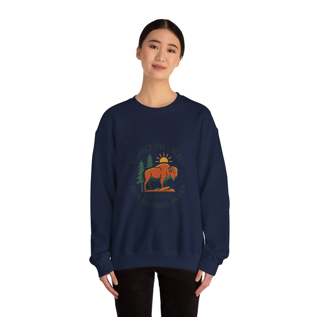 Respect the Locals Buffalo Crewneck Sweatshirt | Protect Our National Parks, hiking