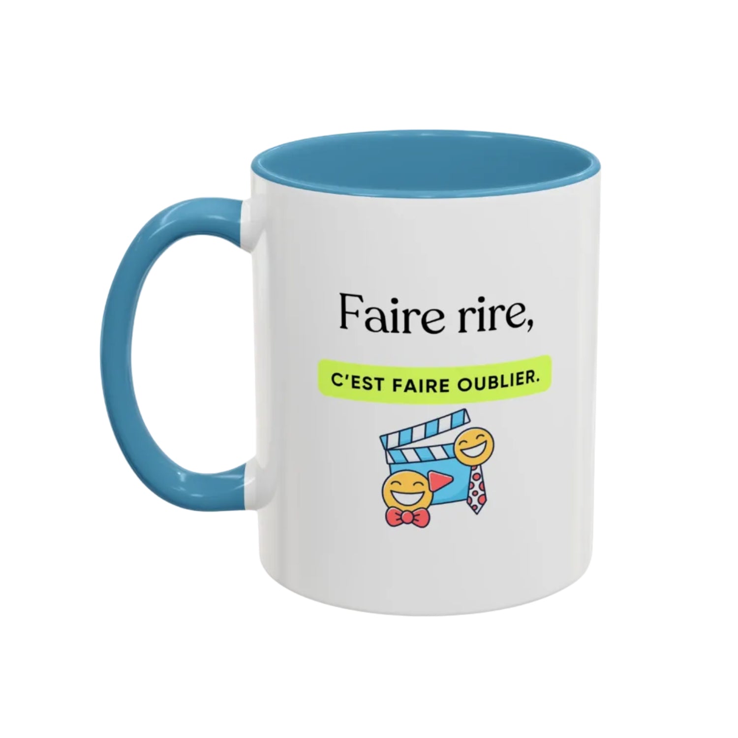 French Quote Accent Coffee Mug — "Faire rire, c'est faire oublier." (11/15oz)
